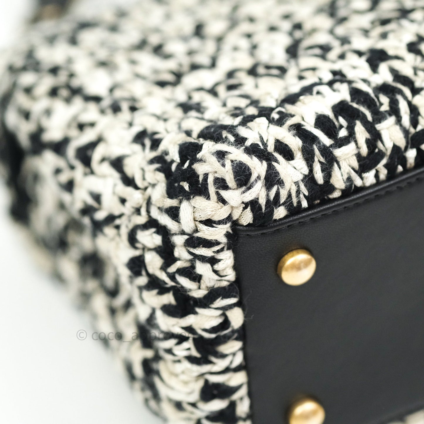 Chanel Flap Bag Tweed Black White Crochet Top Handle