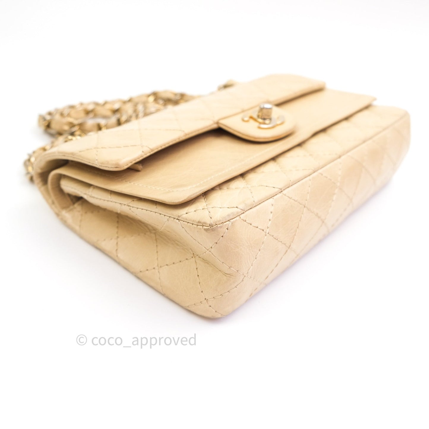 Chanel Vintage Medium Light Beige Calfskin Gold Hardware