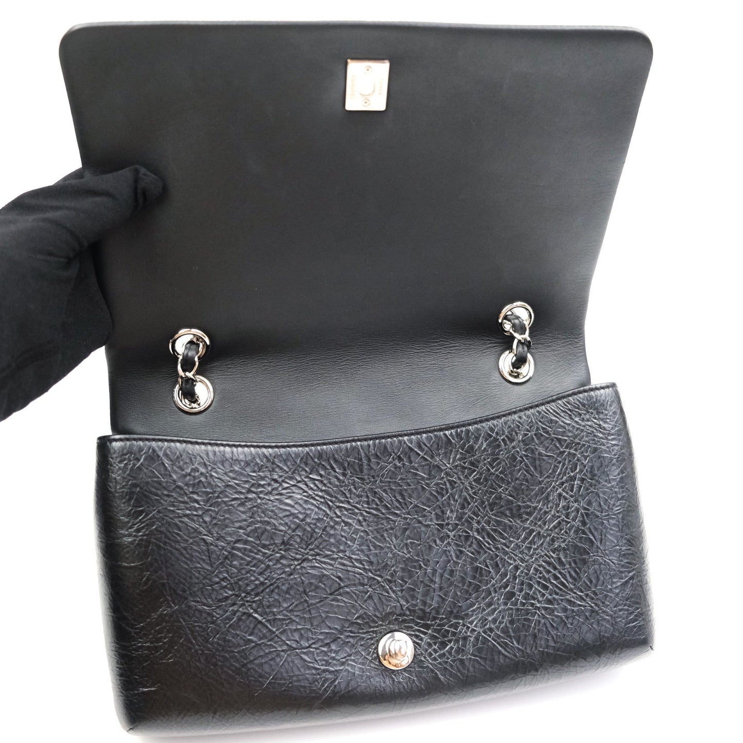 Chanel Bi Quilted Crumpled Calfskin Black Silver Hardware