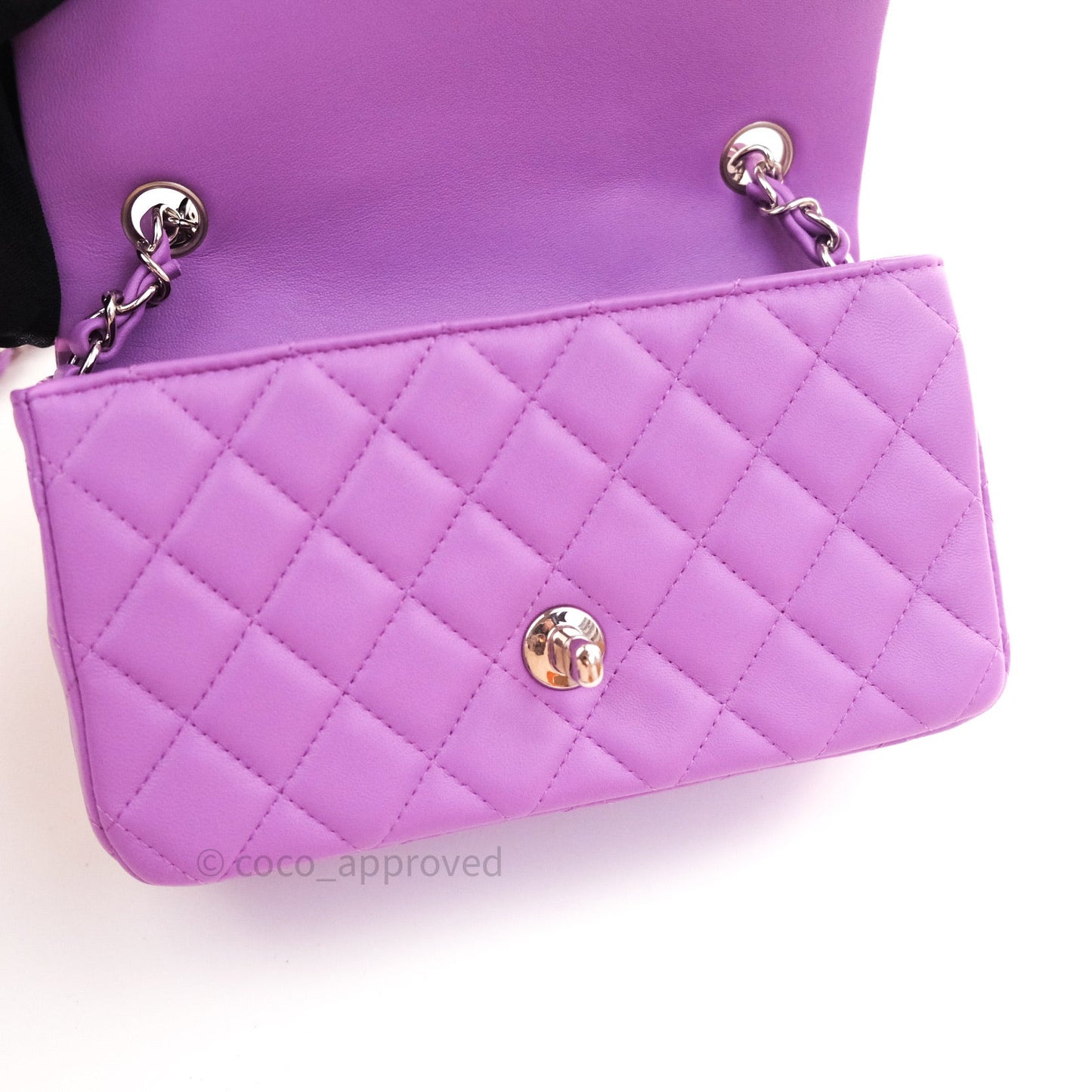 Chanel Quilted Mini Rectangular Flap Purple Lambskin Silver Hardware