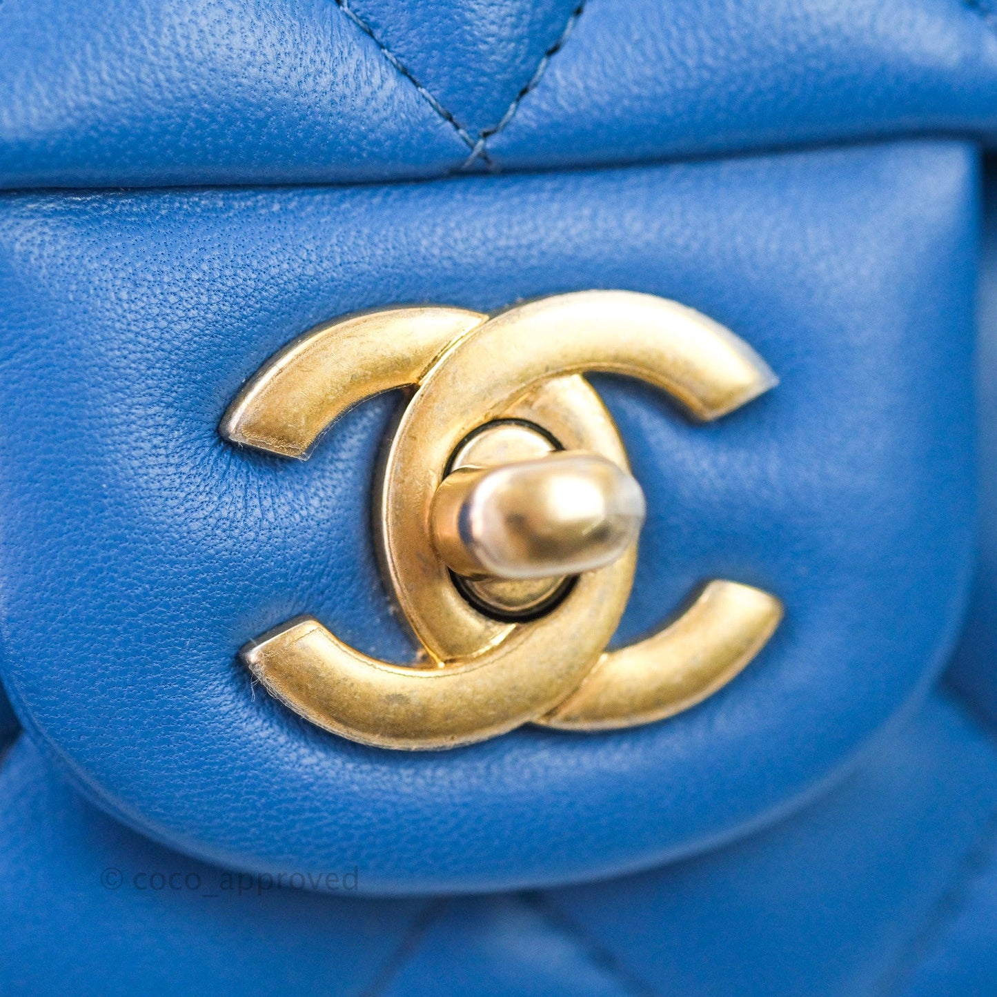 Chanel Quilted Mini Rectangular Blue Lambskin Gold Hardware