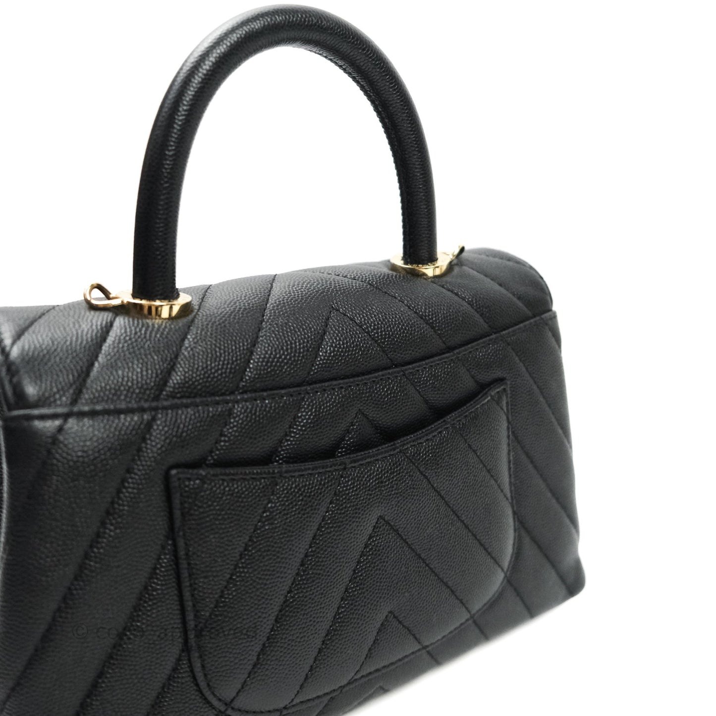Chanel Mini Coco Handle Chevron Black Caviar Gold Hardware