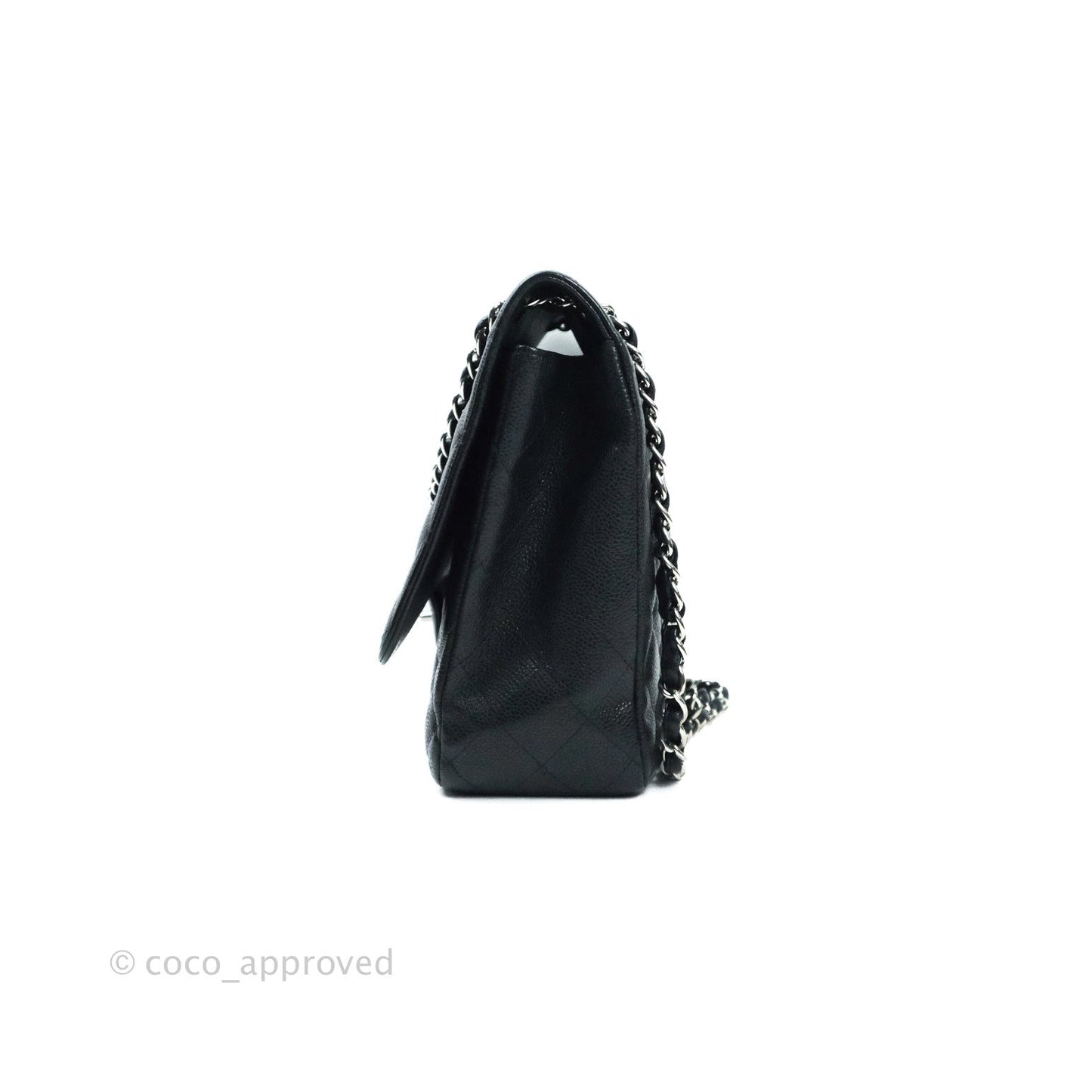 Chanel Quilted Maxi Single Flap Black Caviar Silver Hardware