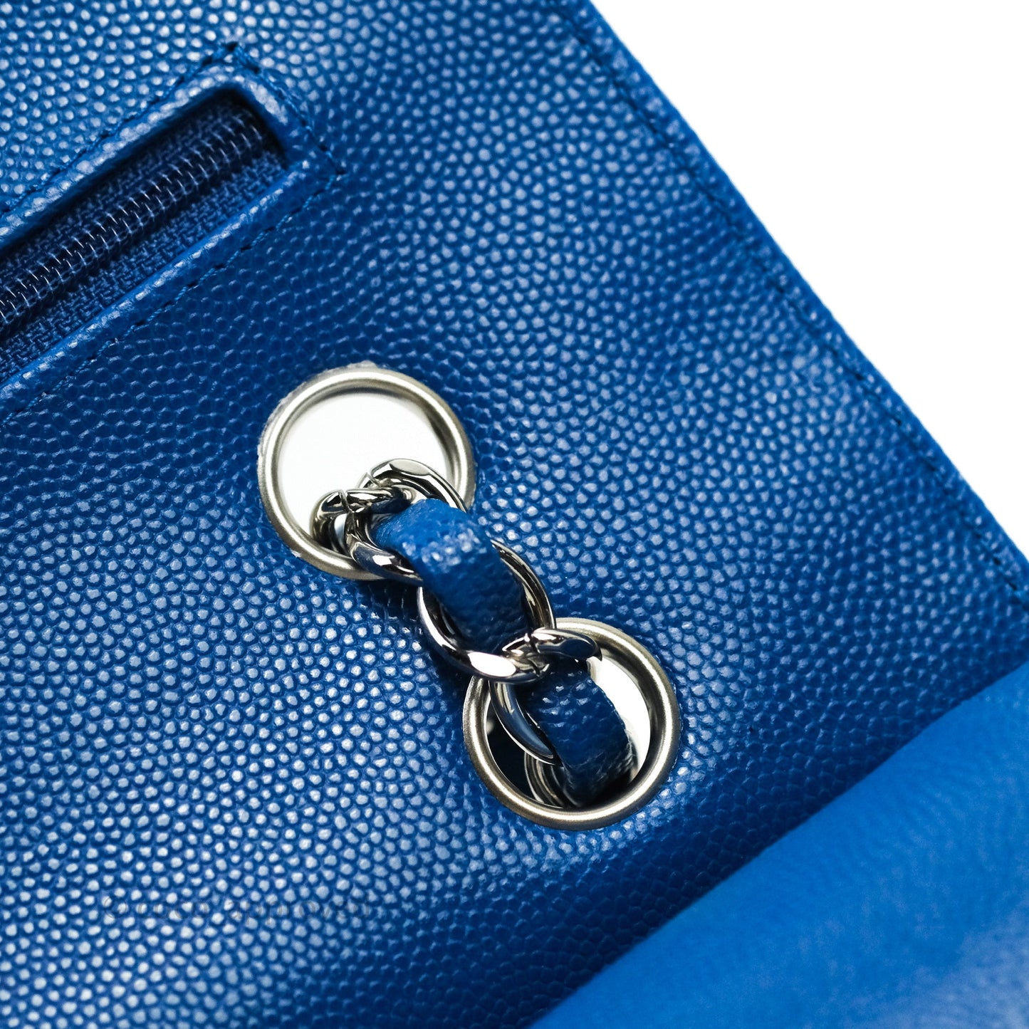 Chanel Classic Chevron M/L Medium Double Flap Blue Caviar Silver Hardware