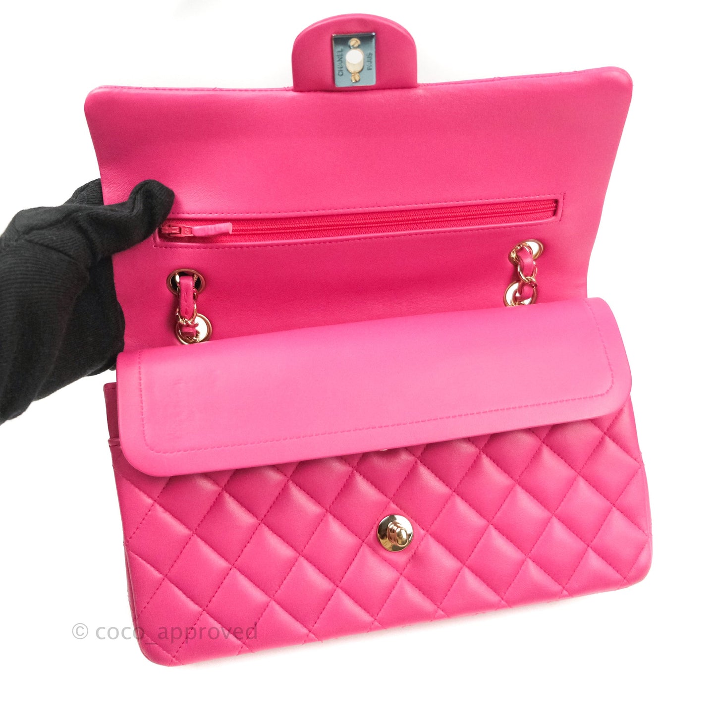 Chanel Classic M/L Medium Double Flap Hot Pink Lambskin Gold Hardware