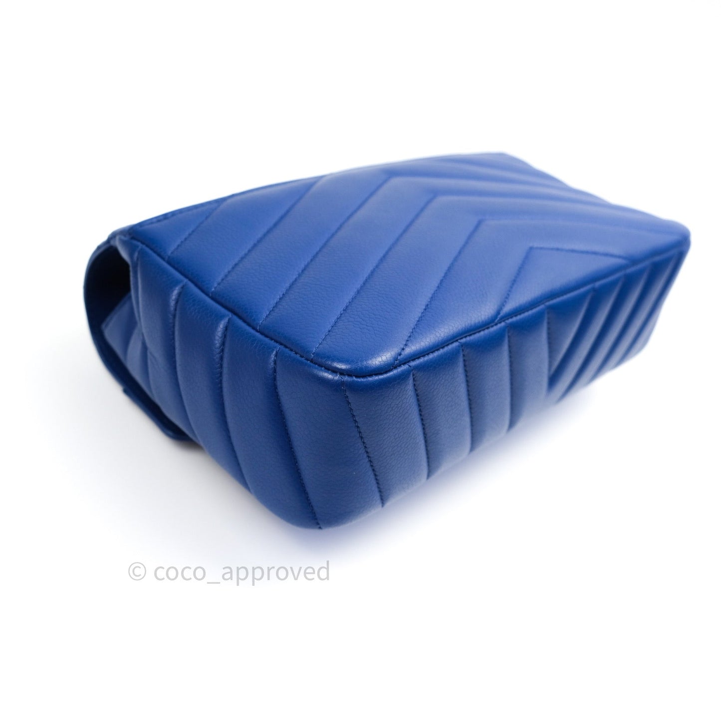 Chanel Chevron Quilted Medium Blue Grained Calfskin Silver Hardware