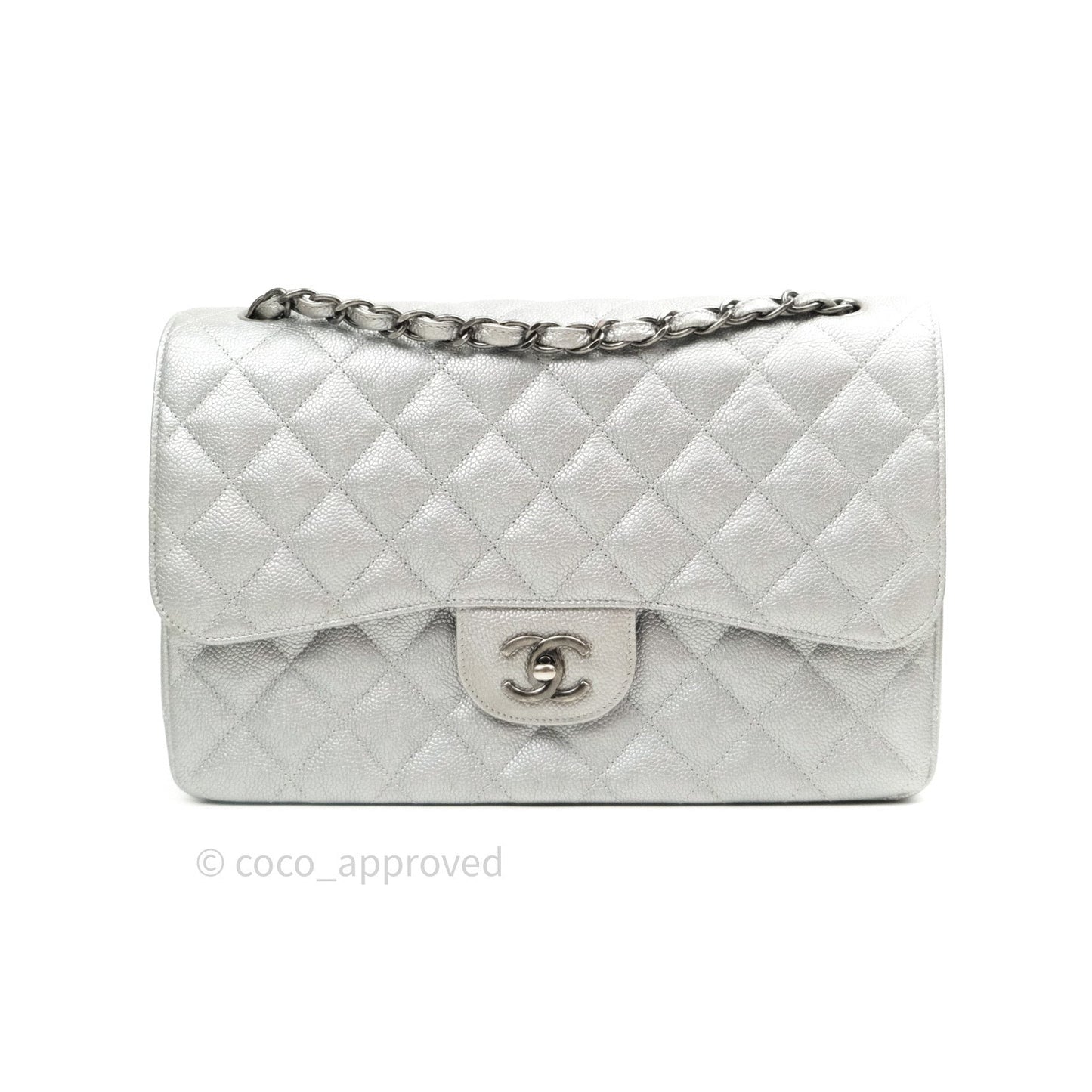 Chanel Jumbo Double Flap Silver Caviar Ruthenium Hardware⁣⁣
