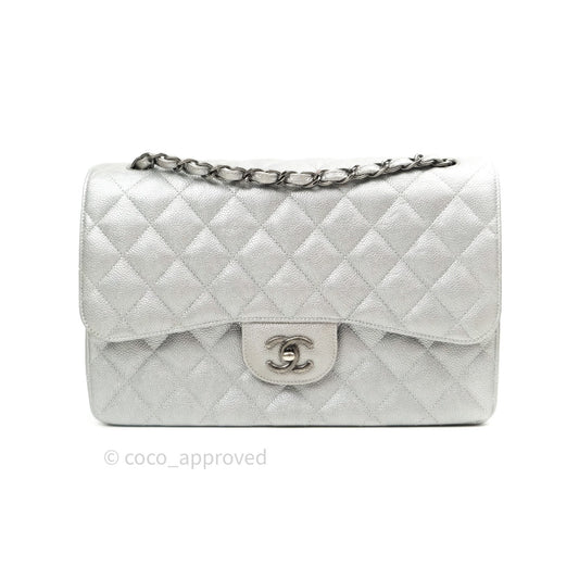 Chanel Jumbo Double Flap Silver Caviar Ruthenium Hardware⁣⁣
