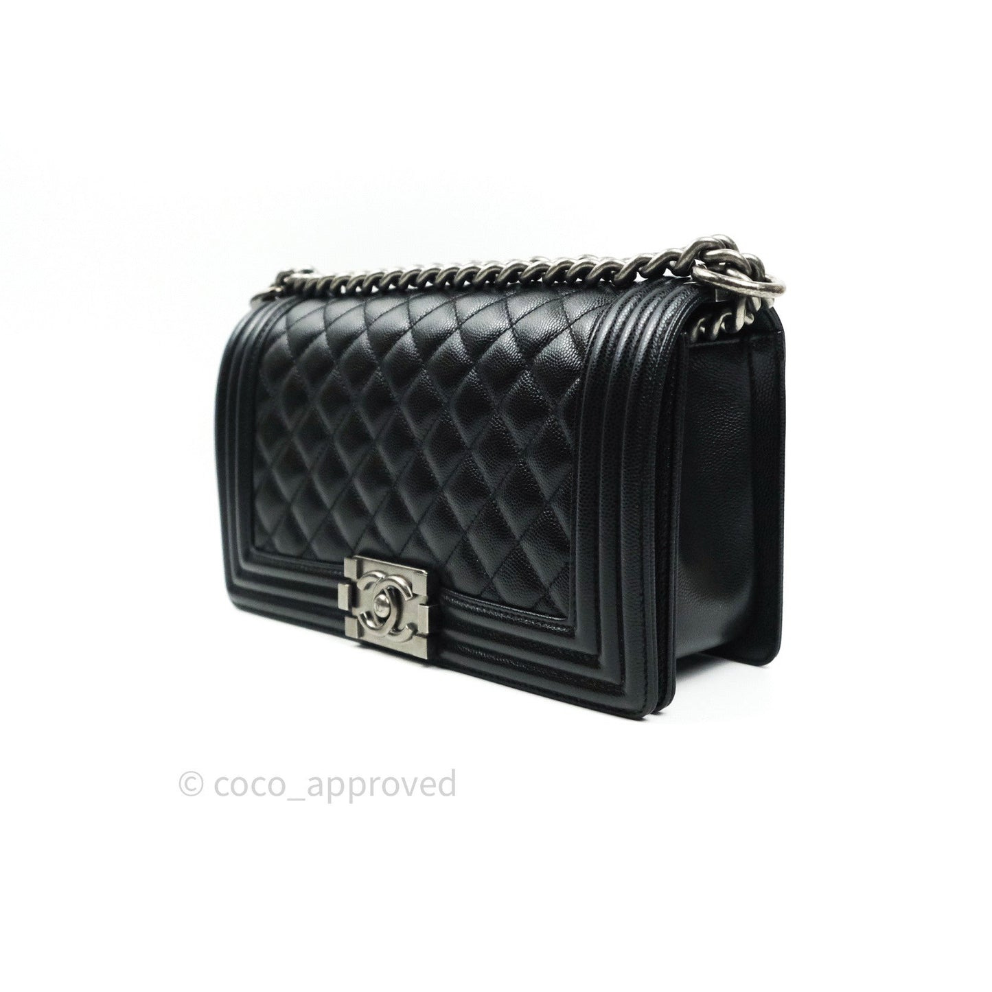 Chanel Boy Quilted Medium Black Caviar Ruthenium Hardware