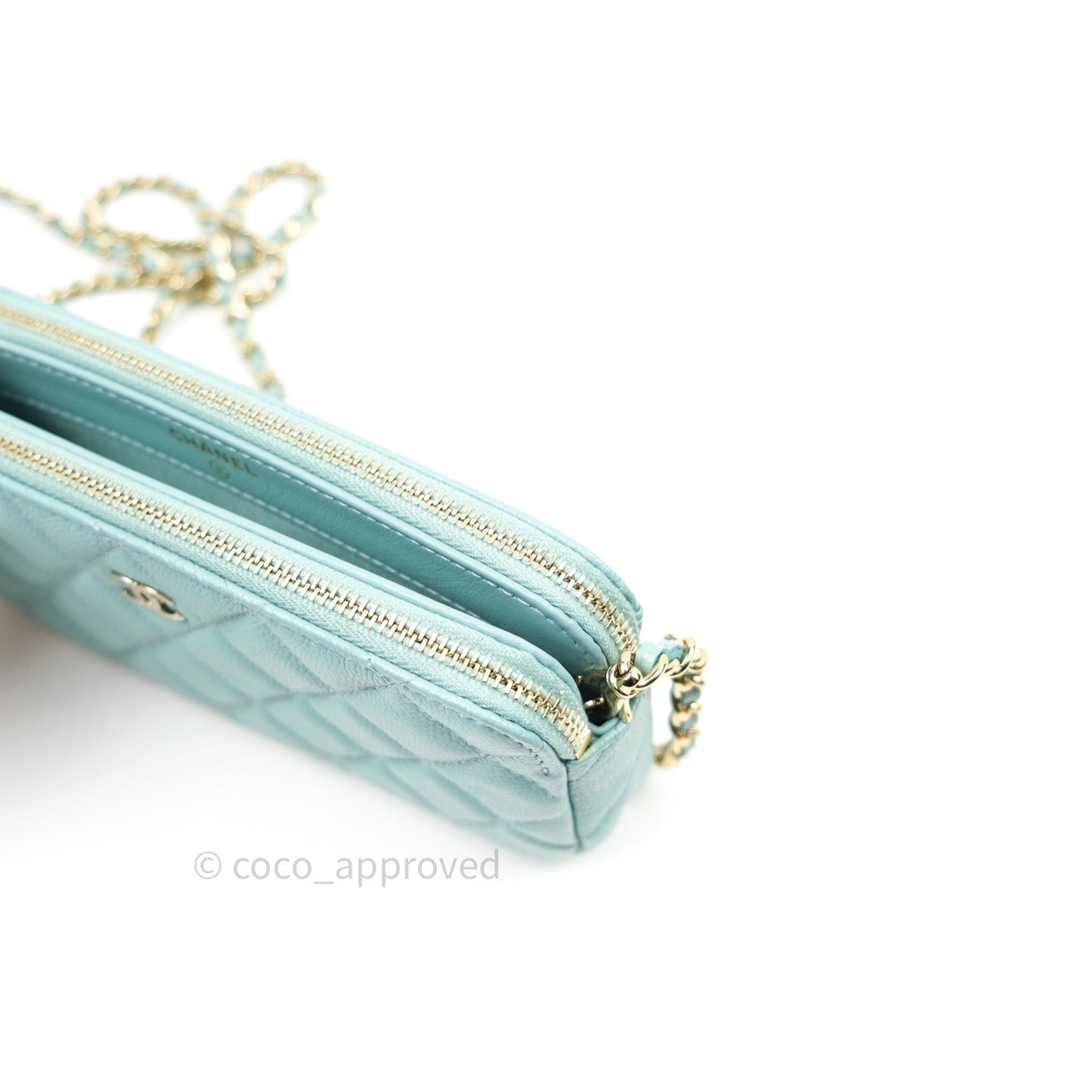 Chanel Tiffany Blue Caviar Clutch on Chain Gold Hardware 20C