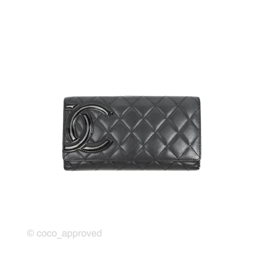 Chanel Quilted Cambon Ligne Flap Wallet Black Lambskin Patent