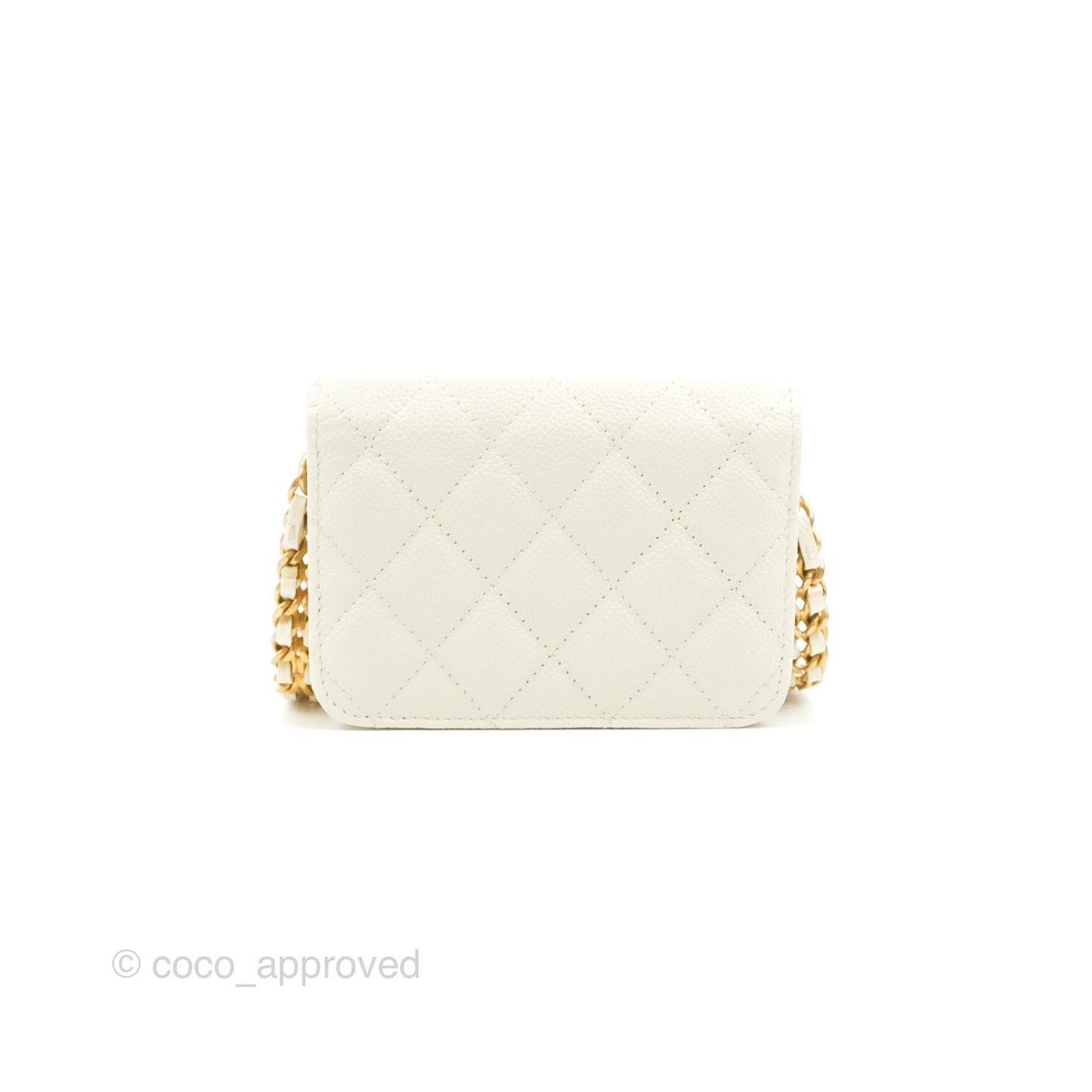Chanel Mini Clutch With Chain White Caviar Aged Gold Hardware