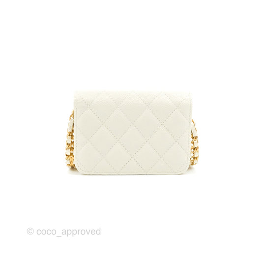 Chanel Mini Clutch With Chain White Caviar Aged Gold Hardware