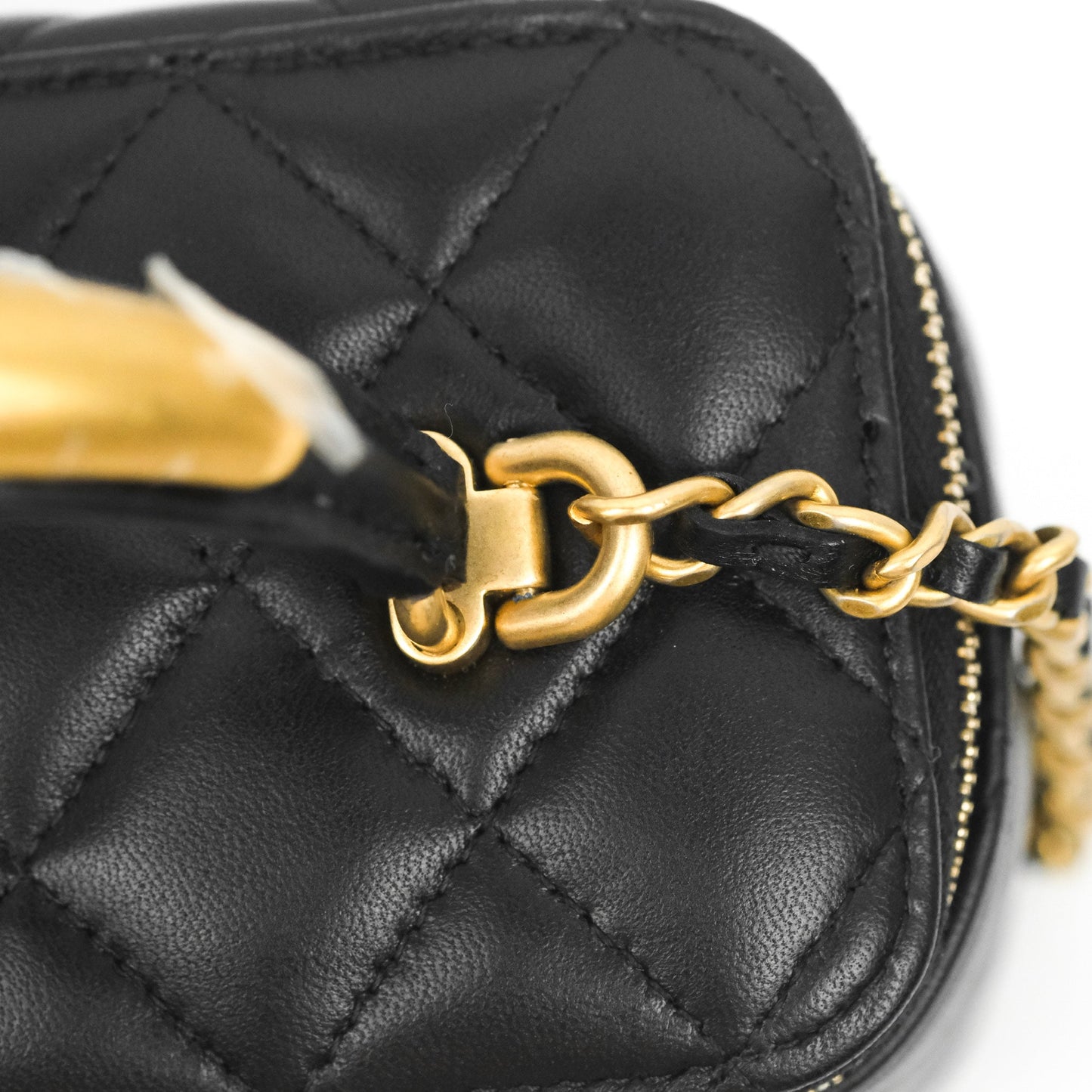 Chanel Vanity Rectangular Metal Top Handle Black Lambskin Aged Gold Hardware 22B
