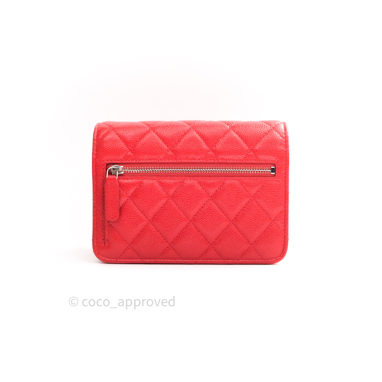 Chanel Quilted Mini Wallet on Chain WOC Brick Red Caviar Silver Hardware