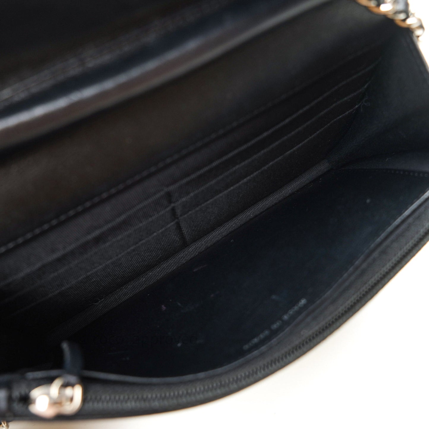 Chanel Quilted Wallet on Chain WOC Dark Green Patent Leather Silver Hardware