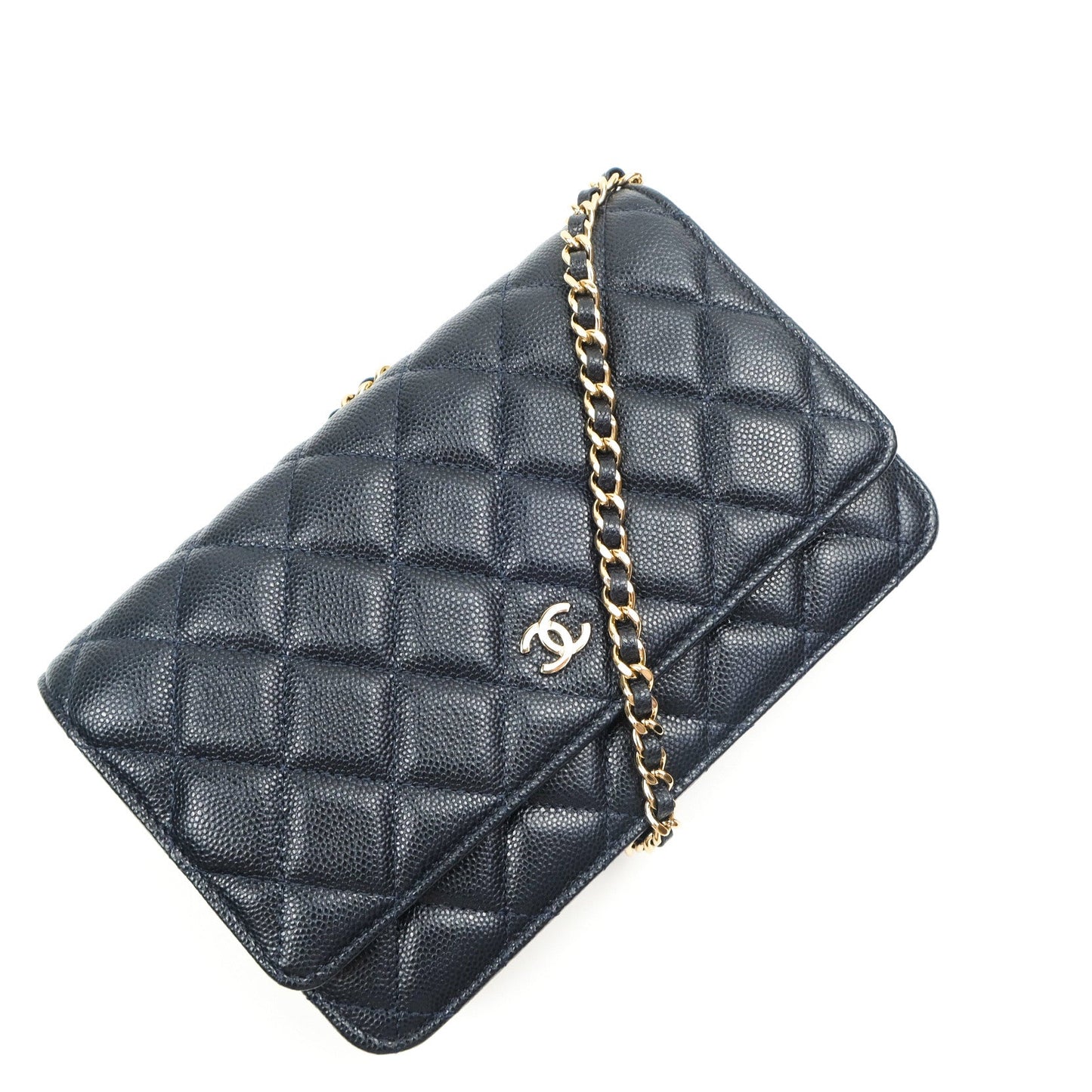 Chanel Quilted Wallet on Chain WOC Navy Caviar Gold Hardware