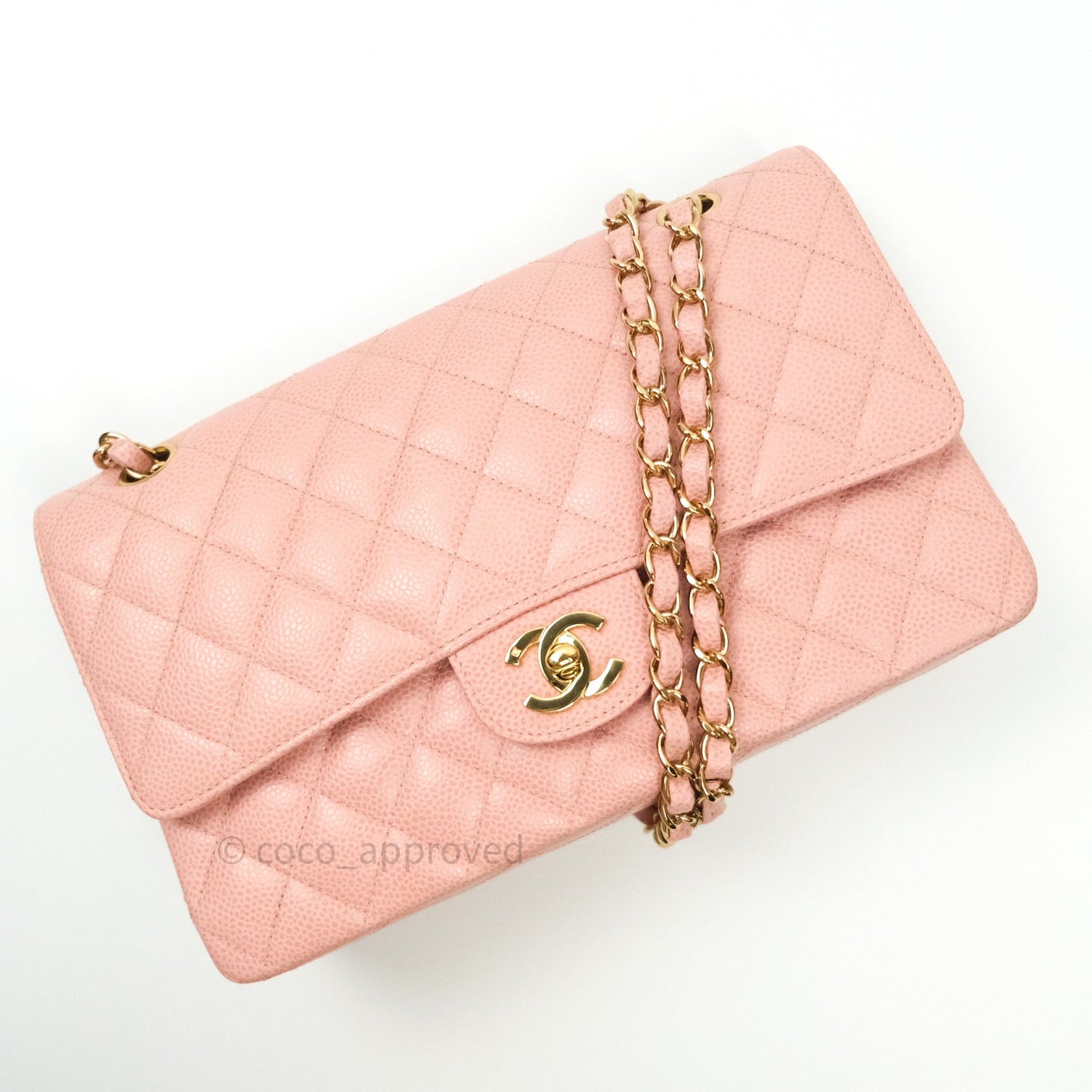Chanel Classic M/L Medium Double Flap Bag Pink Caviar 24K Gold Hardware