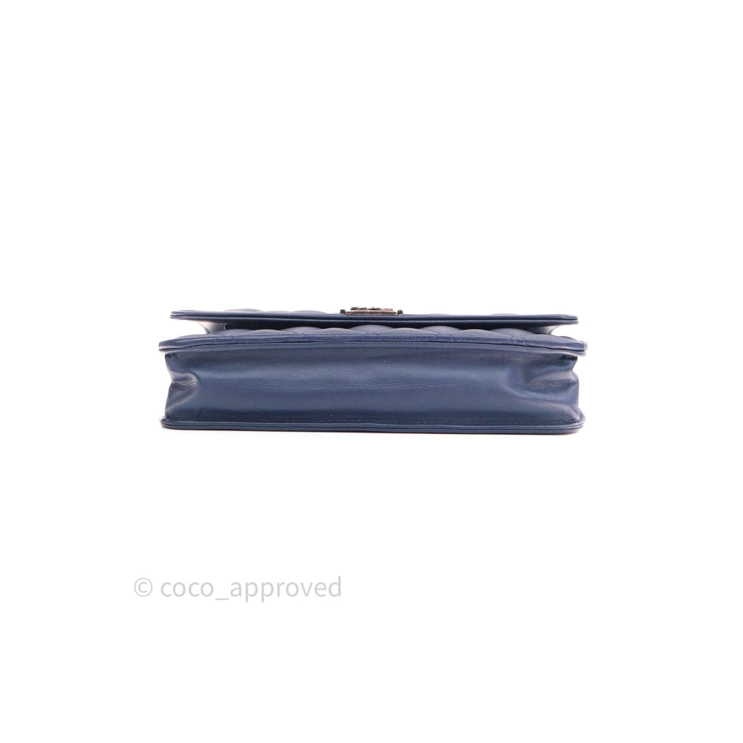 Chanel Quilted Boy Wallet on Chain WOC Blue Grained Calfskin Ruthenium Hardware
