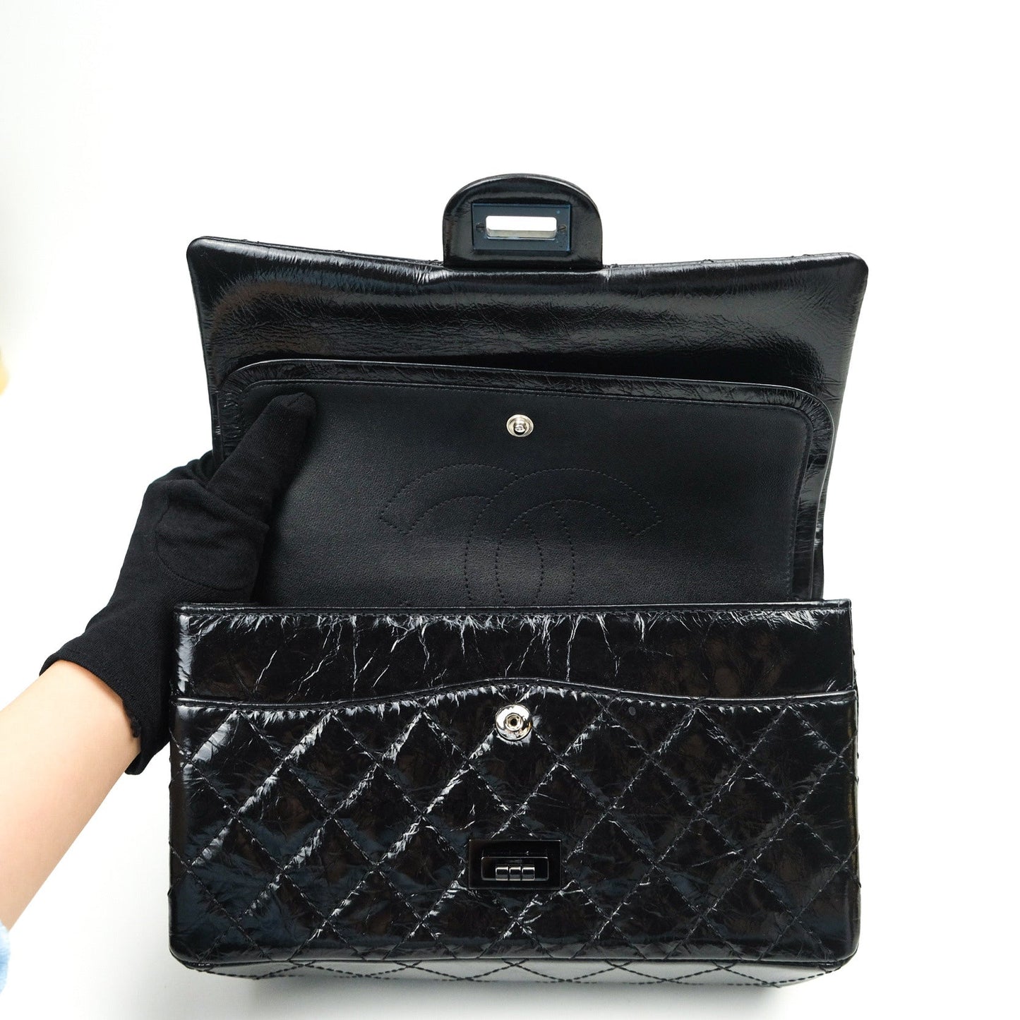 Chanel 2.55 Reissue Glazed Calfskin So Black 225 Black Hardware