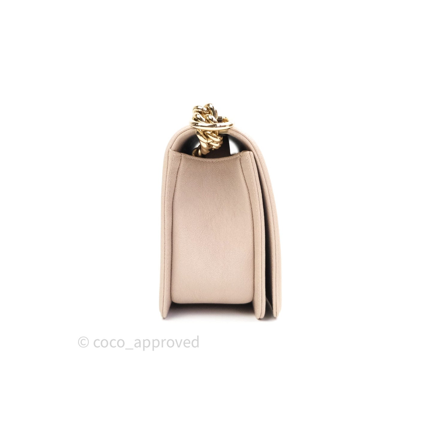 Chanel Quilted Medium Caviar Boy Flap Light Beige Light Gold Hardware