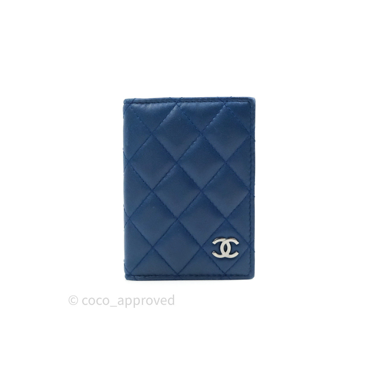 Chanel Blue Card Holder Lambskin Silver Hardware