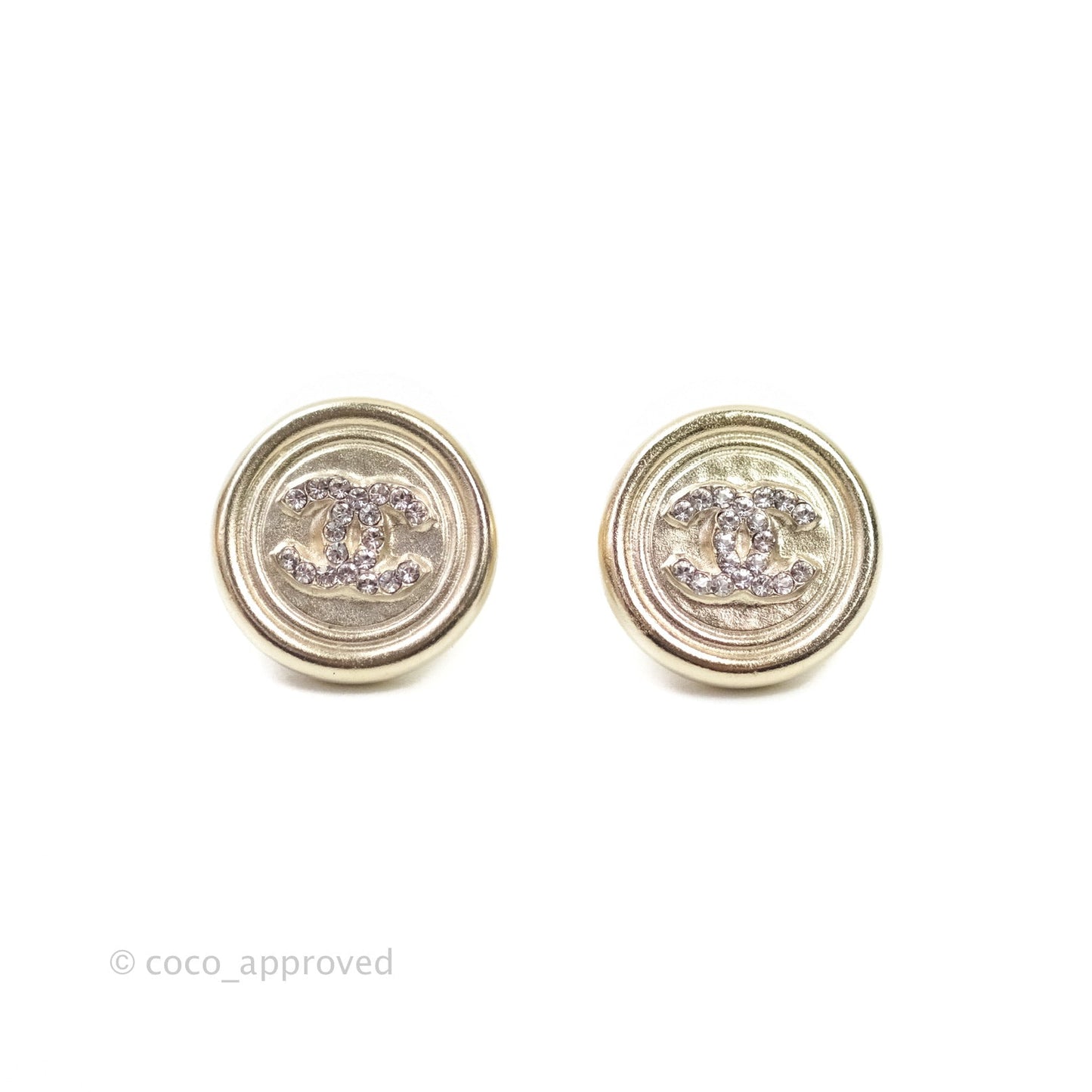 Chanel CC Rhinestone Earrings Light Gold Tone 21S