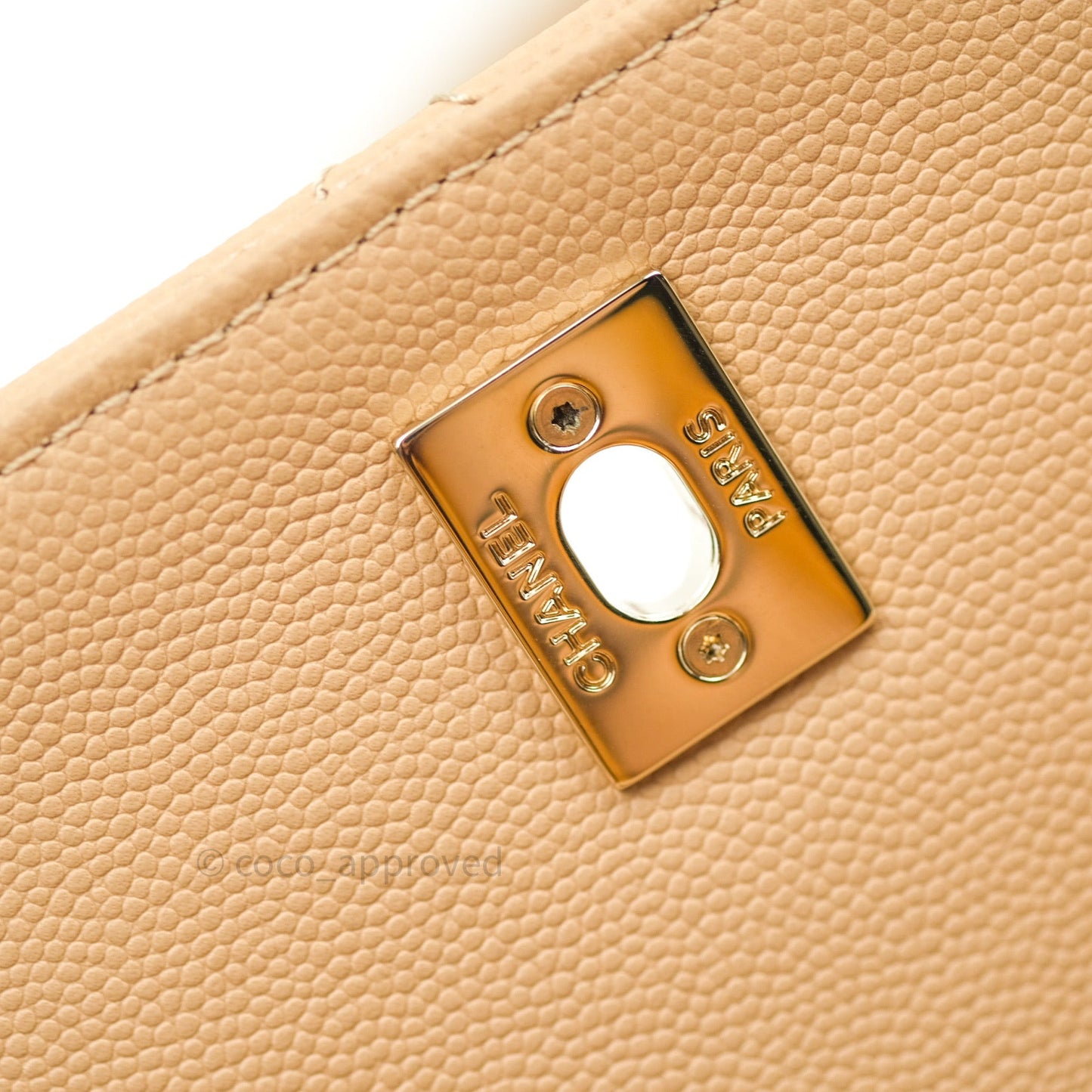 Chanel Quilted Small Business Affinity Flap Beige Caviar Light Gold Hardware