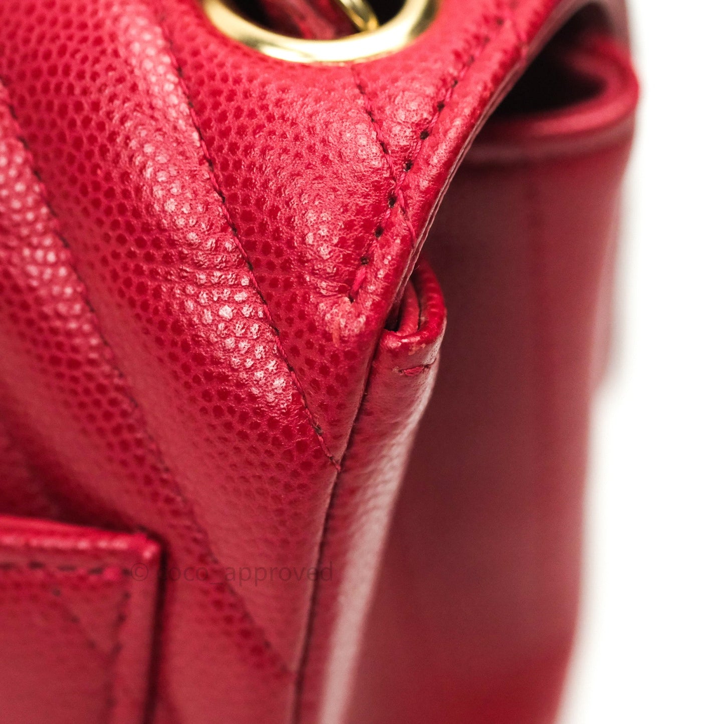 Chanel Mini Square Red Chevron Caviar Gold Hardware