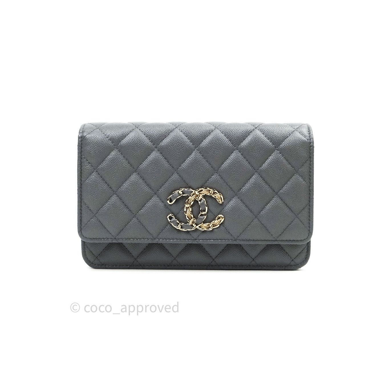 Chanel Quilted Wallet on Chain WOC Grey Caviar Gold Hardware