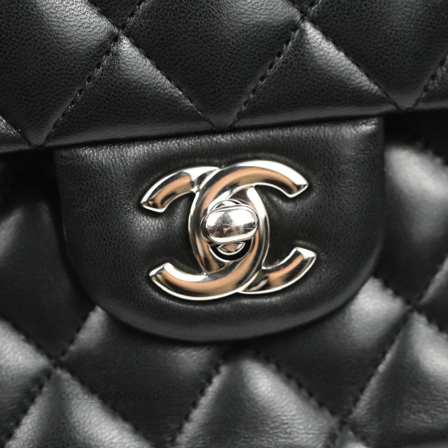 Chanel Classic M/L Medium Flap Quilted Black Lambskin Silver Hardware