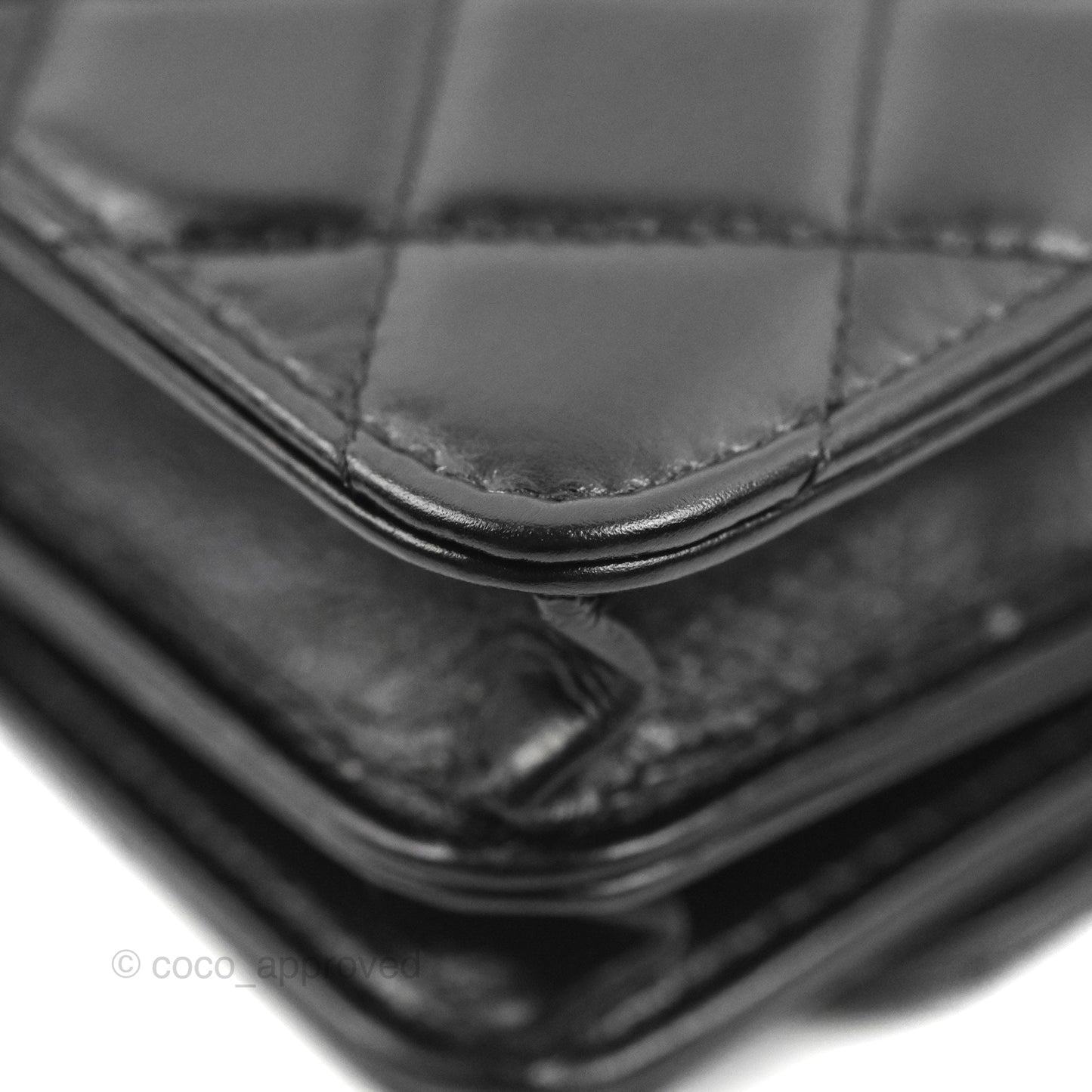 Chanel Quilted Large Pearl Mini Wallet On Chain WOC Black Calfskin