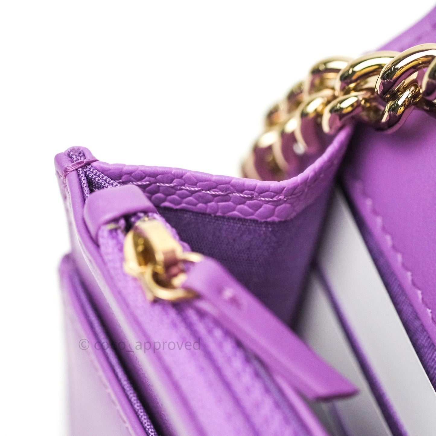 Chanel Quilted Boy Wallet on Chain WOC Purple Caviar Gold Hardware
