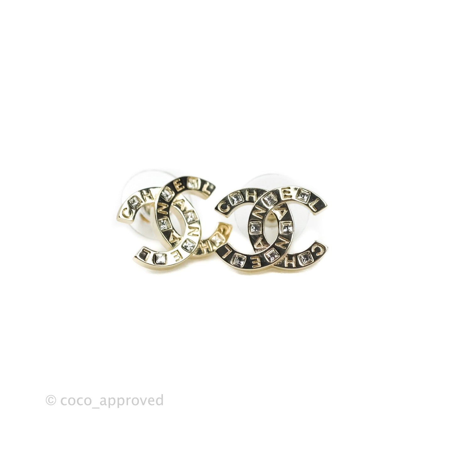 Chanel CC Earrings Gold Tone Crystal