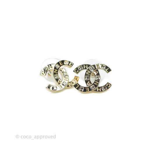 Chanel CC Earrings Gold Tone Crystal