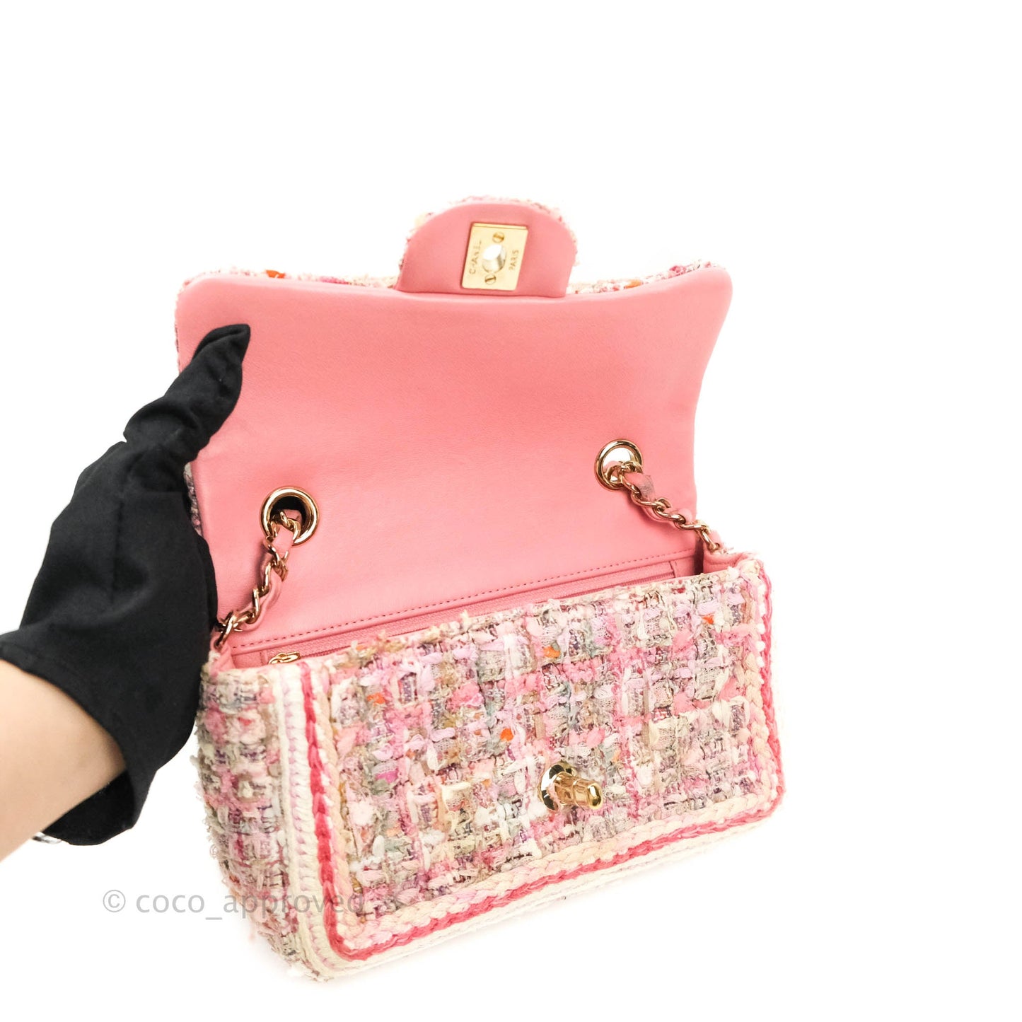 Chanel Quilted Mini Rectangular Pink Tweed Gold Hardware