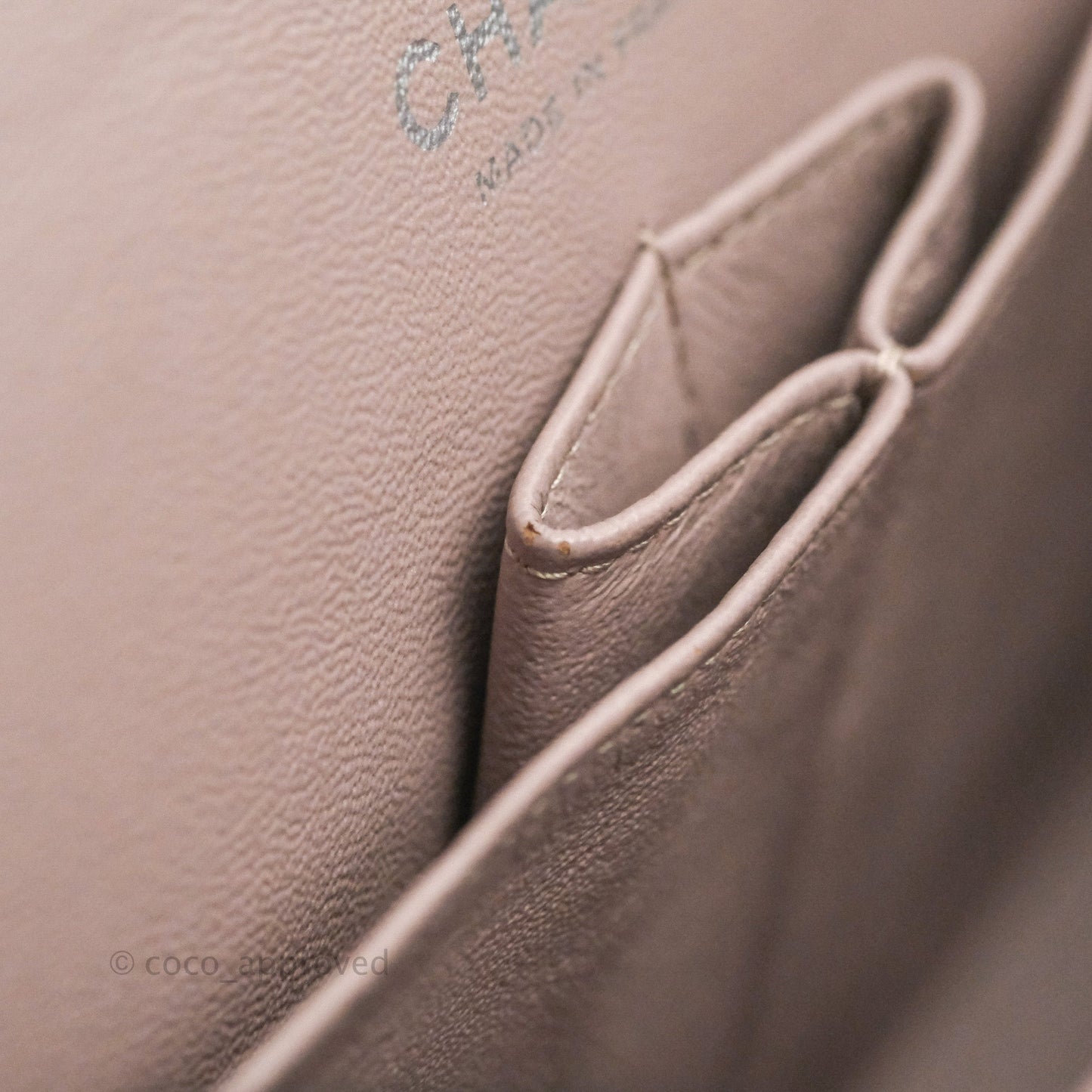 Chanel Classic M/L Medium Flap Quilted Taupe Grey Caviar Silver Hardware