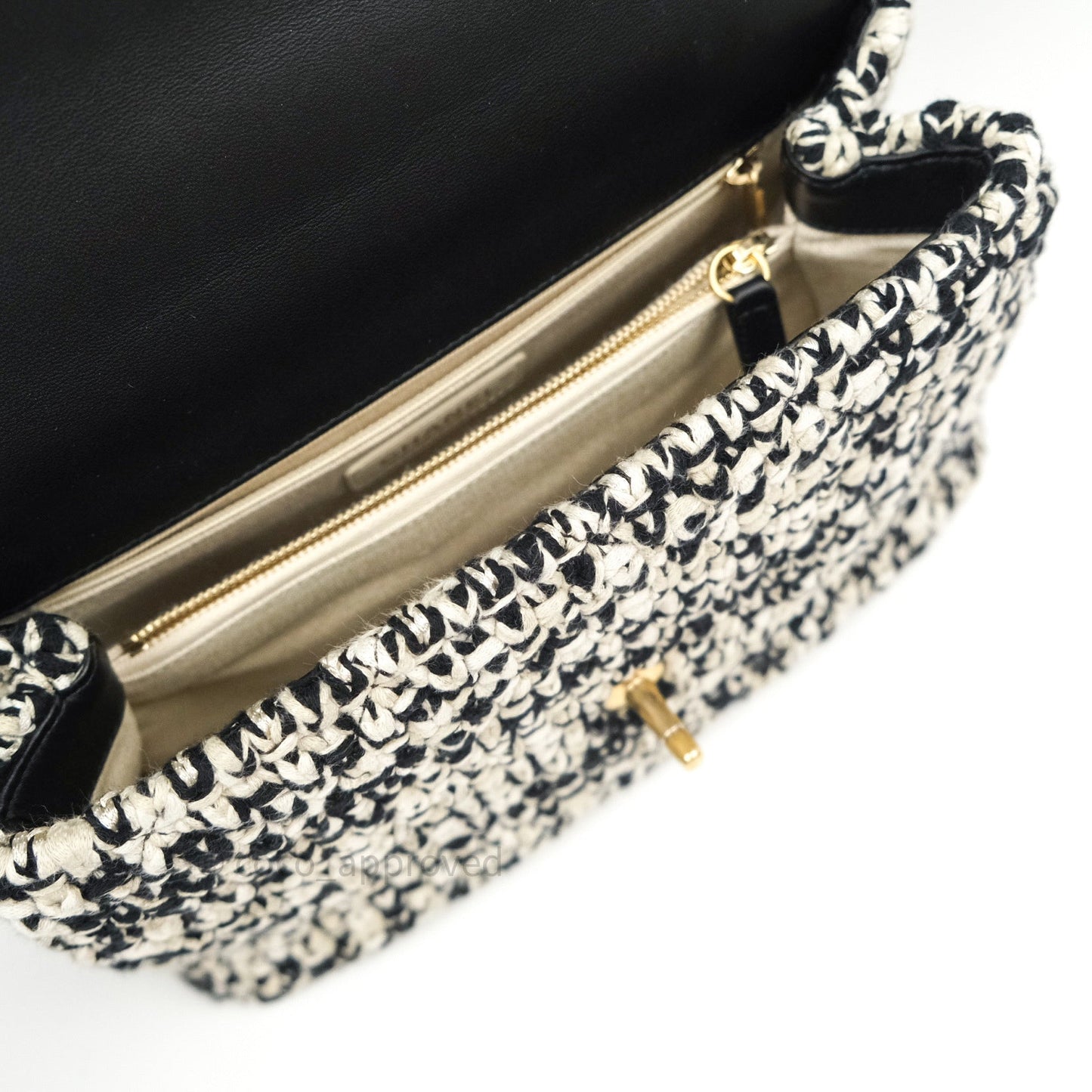 Chanel Flap Bag Tweed Black White Crochet Top Handle