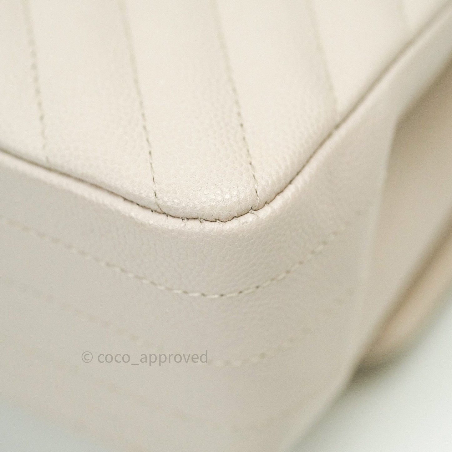Chanel Classic M/L Medium Double Flap Chevron Ivory Caviar Gold Hardware