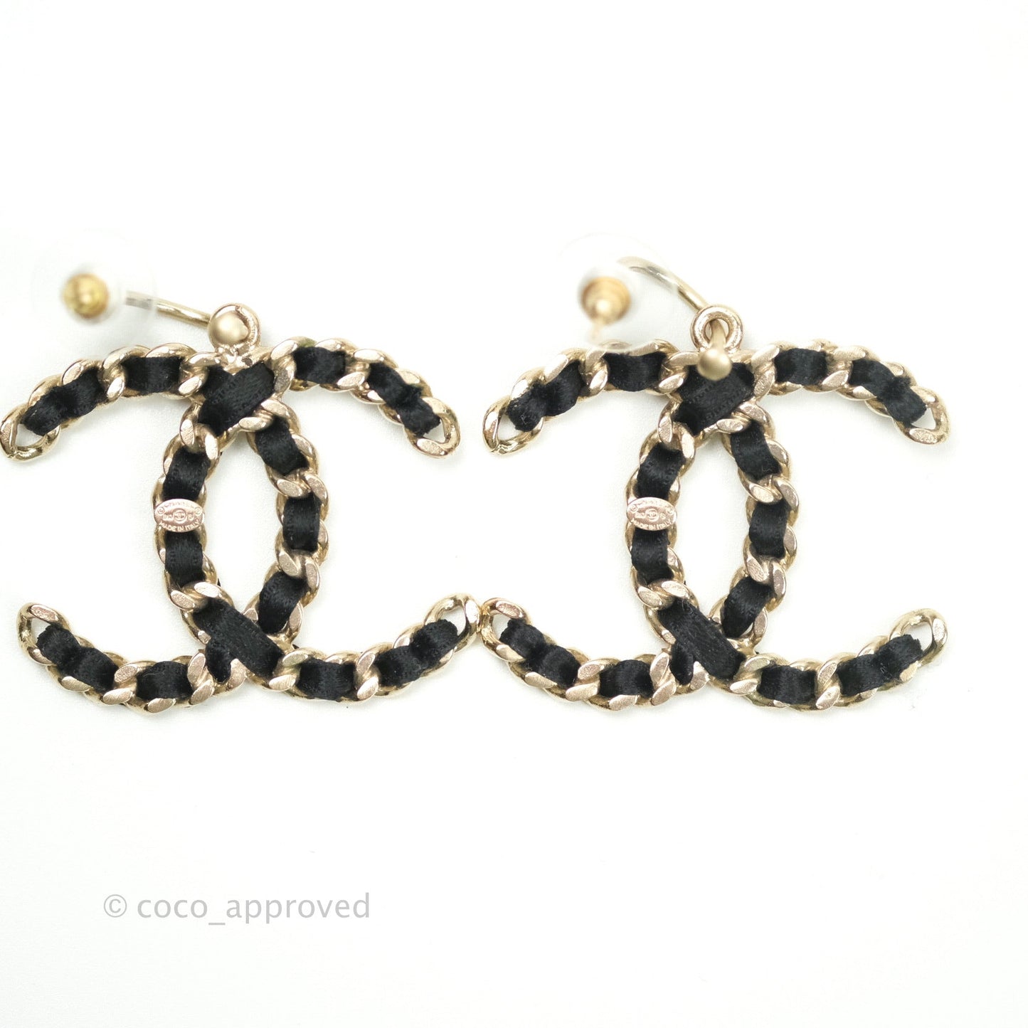 Chanel Satin CC Chain Earrings Light Gold