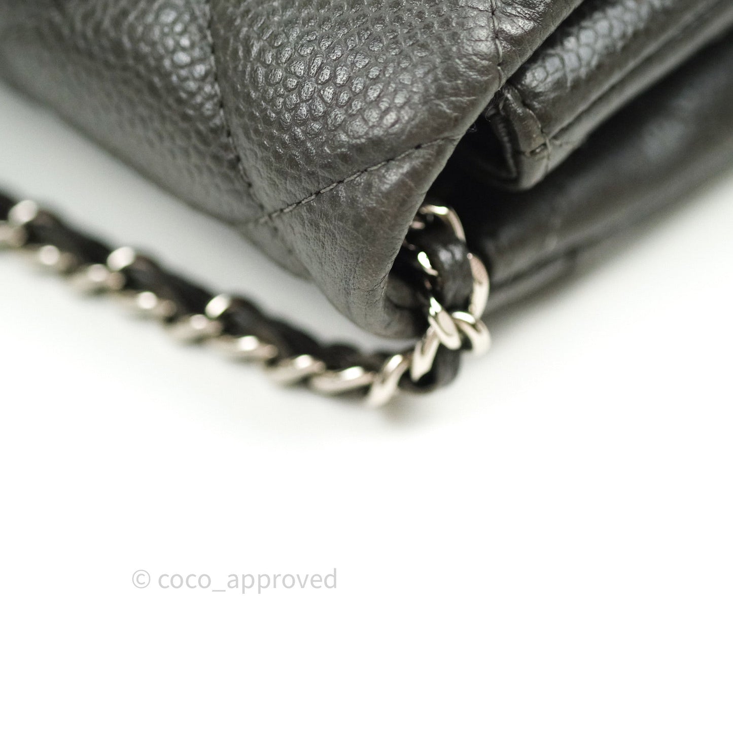 Chanel Quilted Clutch with Chain Dark Grey Caviar Leather Silver Hardware