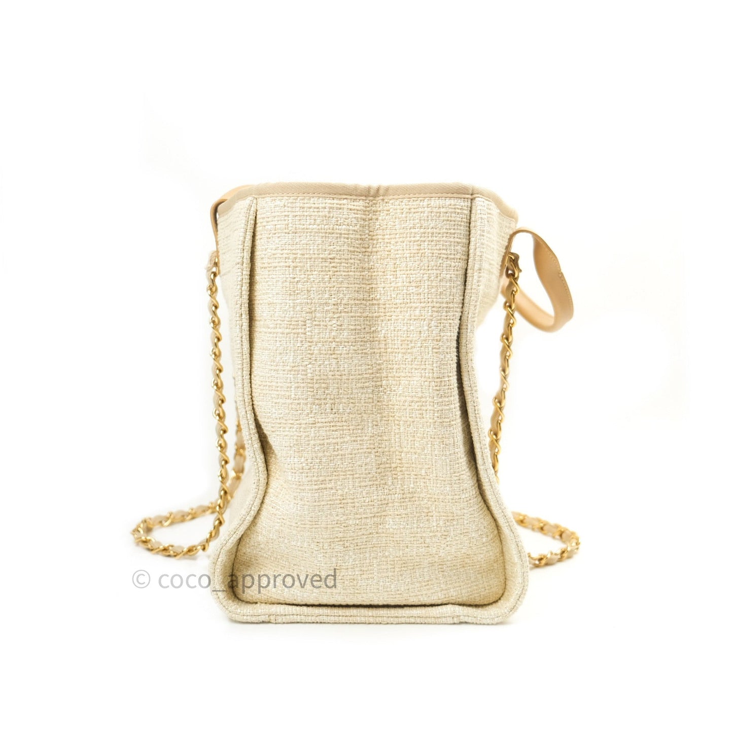 Chanel Canvas Large Deauville Tote Ivory Beige Nude Handles