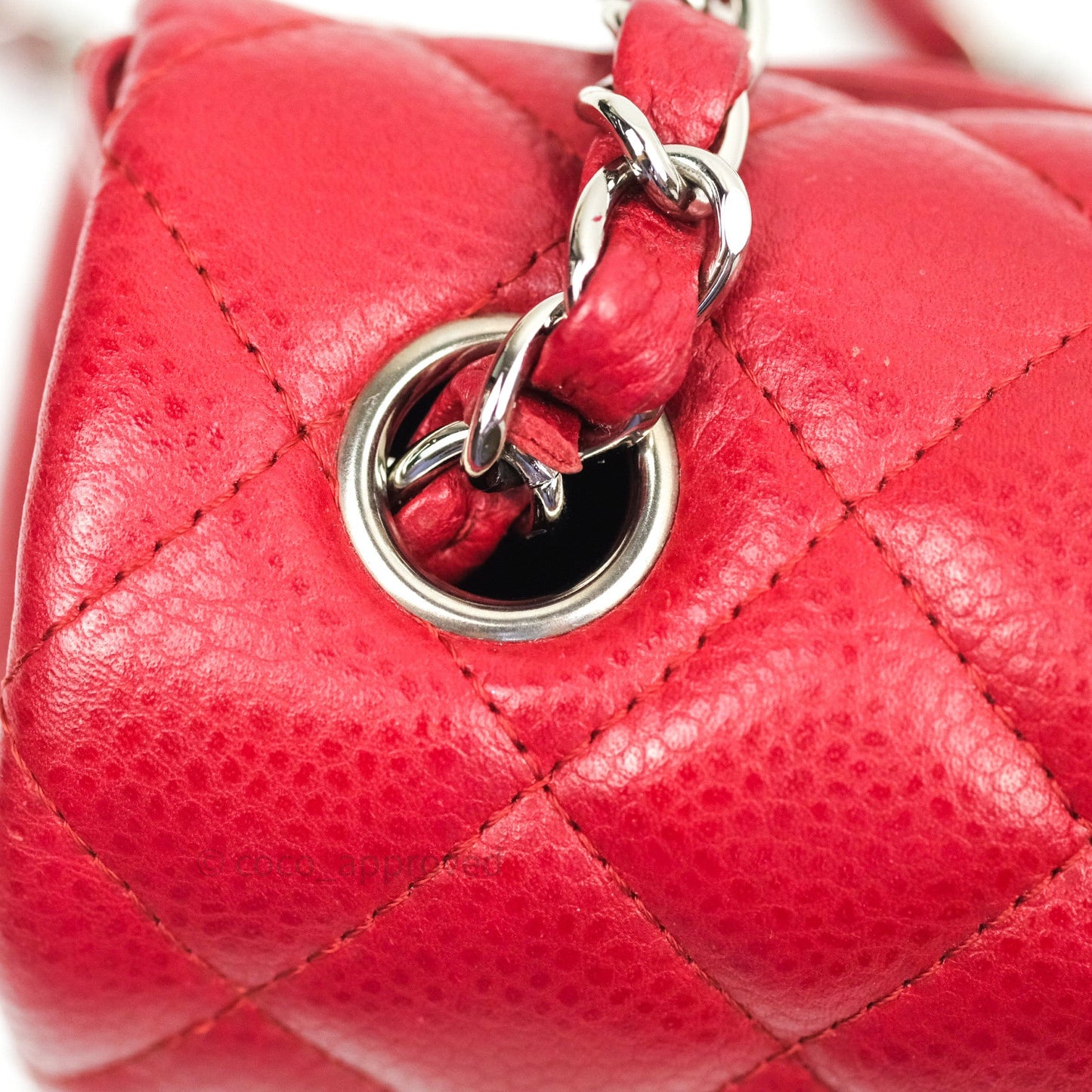 Chanel Quilted Mini Rectangular Red Caviar Silver Hardware