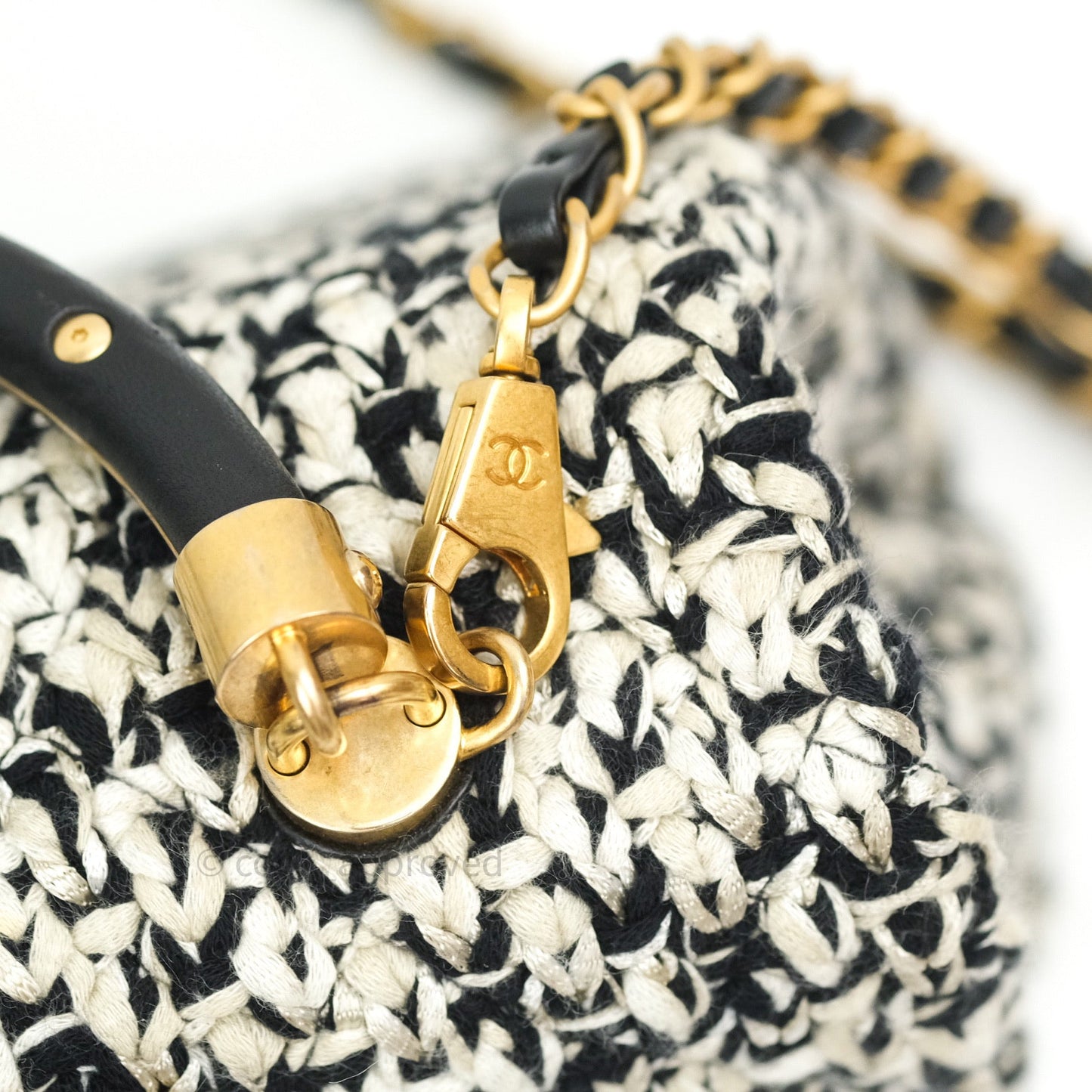 Chanel Flap Bag Tweed Black White Crochet Top Handle