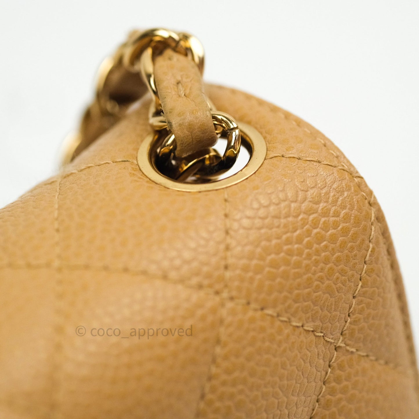 Chanel Quilted Vintage Mini Square Flap Beige Caviar 24K Gold Hardware