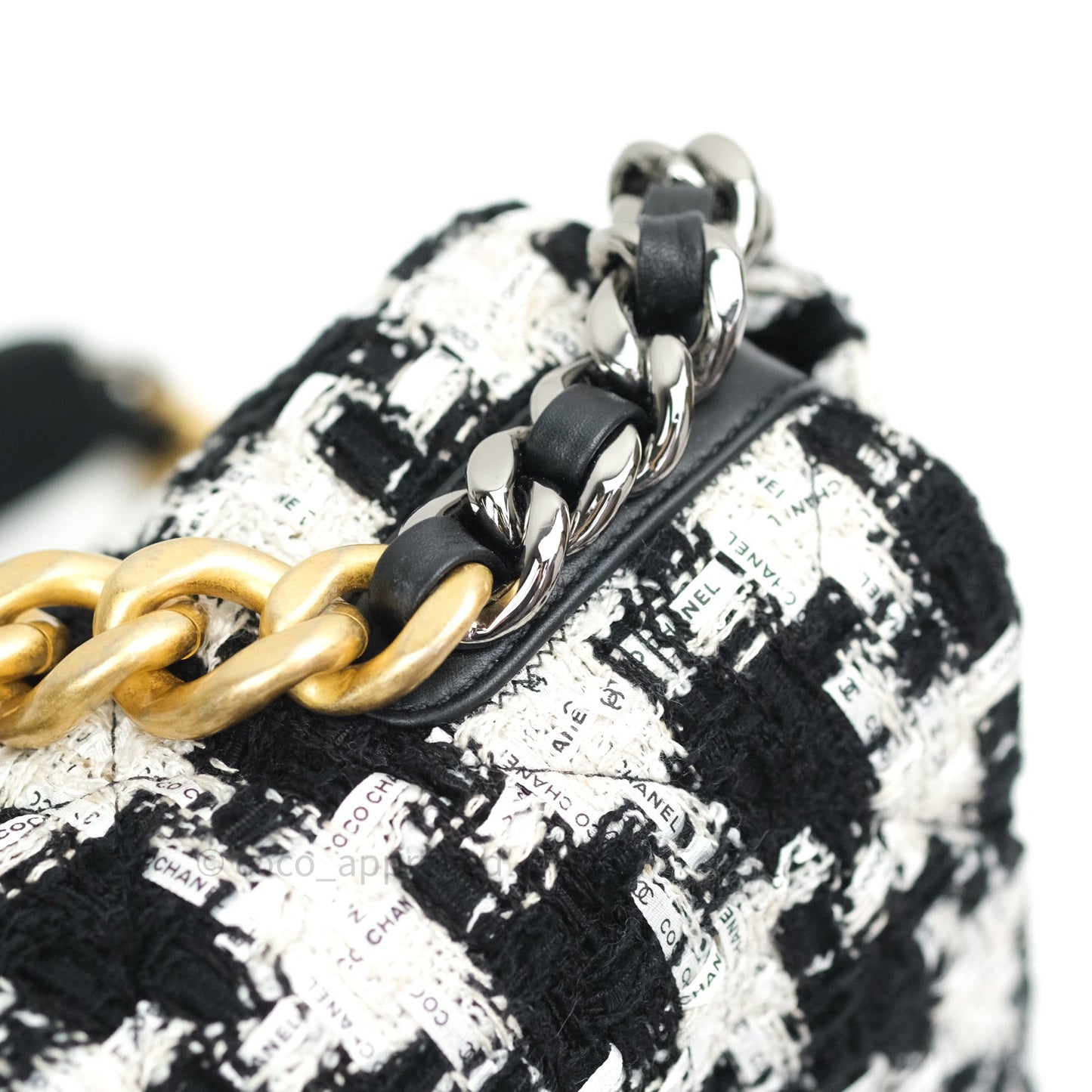 Chanel 19 Medium Tweed White Ribbon Mixed Hardware