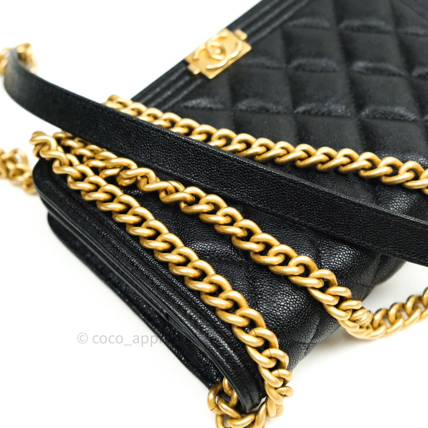 Chanel Quilted Boy Wallet on Chain WOC Black Caviar Gold Hardware