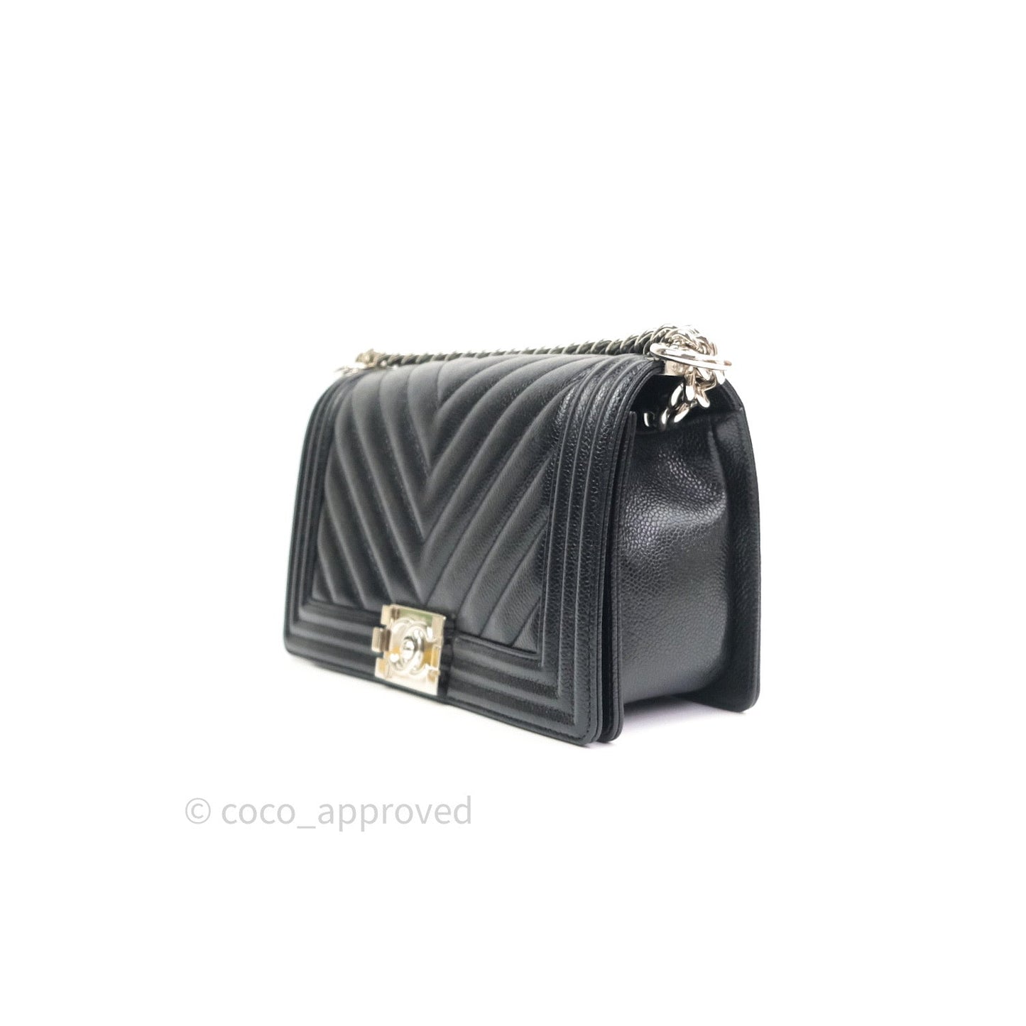 Chanel Boy Chevron Medium Black Caviar Silver Hardware