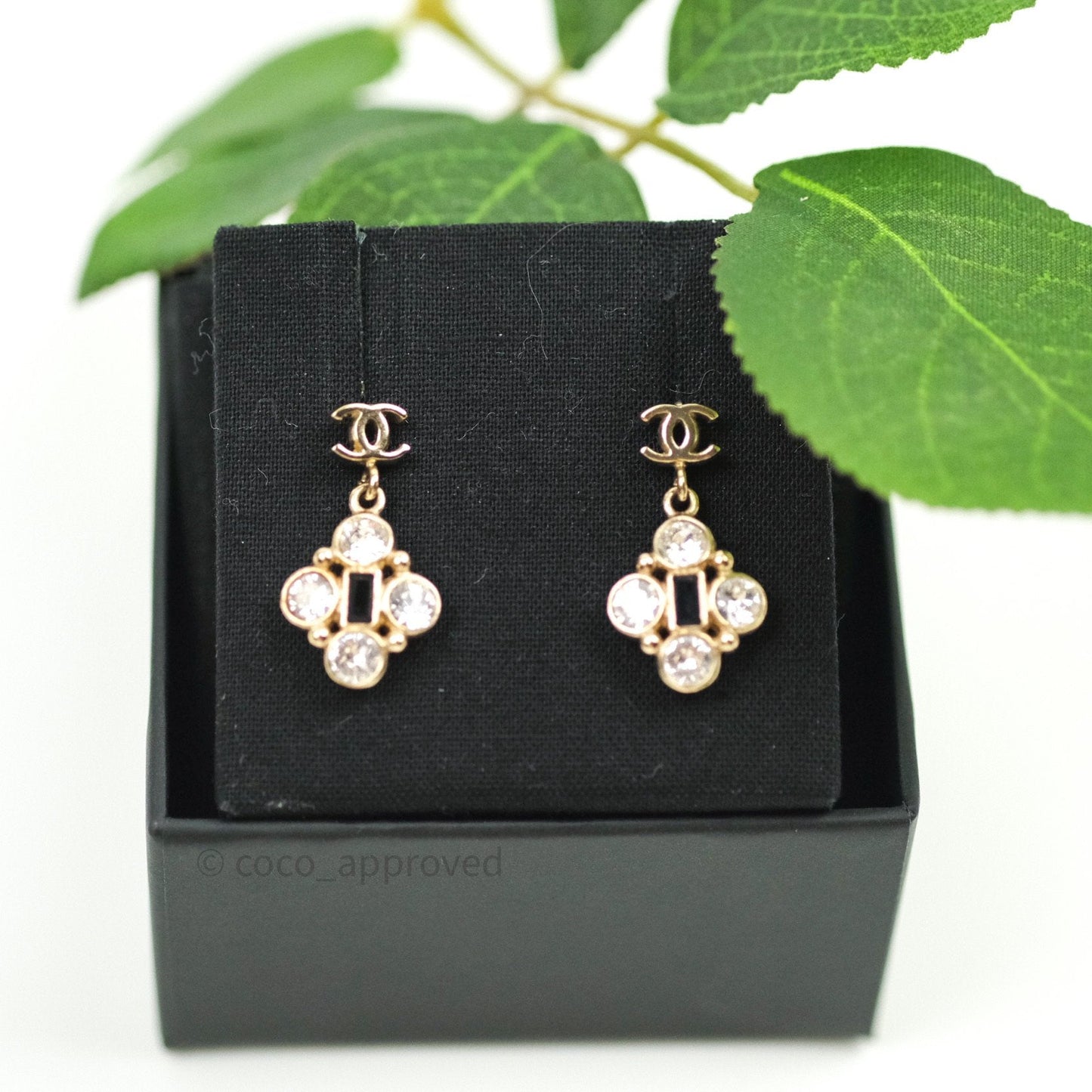 Chanel CC Drop Earrings Crystal Gold 18B