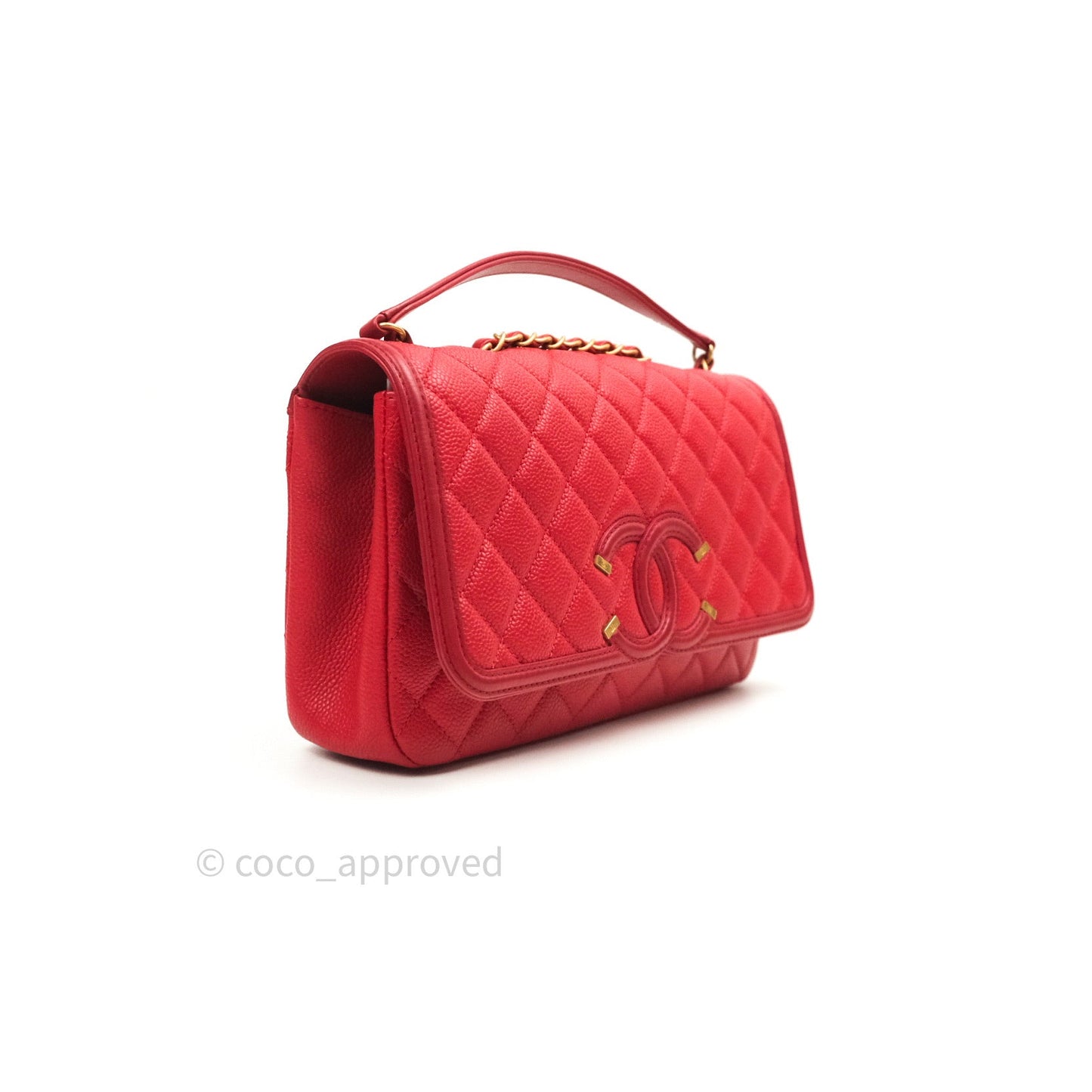 Chanel Quilted Medium CC Filigree Flap Red Caviar